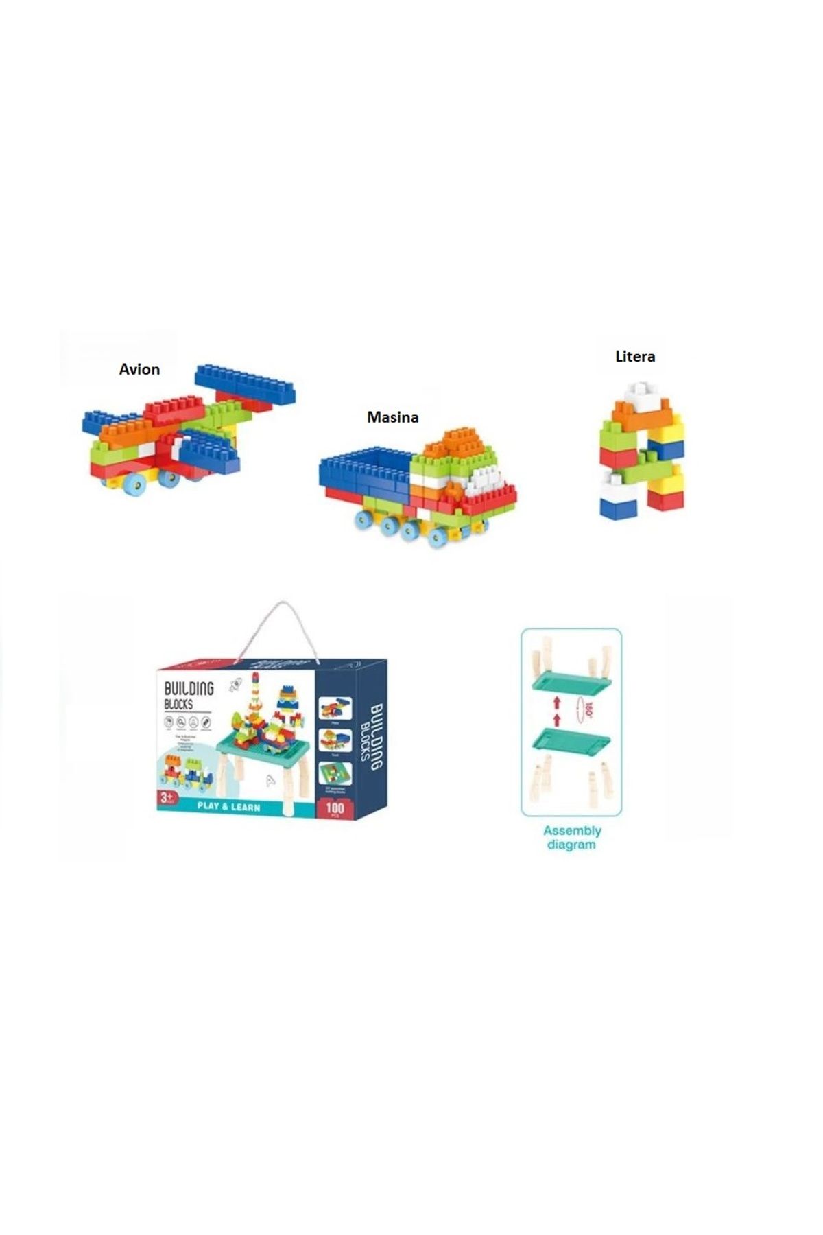 OEM-3-in-1 educational drawing and building table, with building blocks, 100 pieces, storage space 5