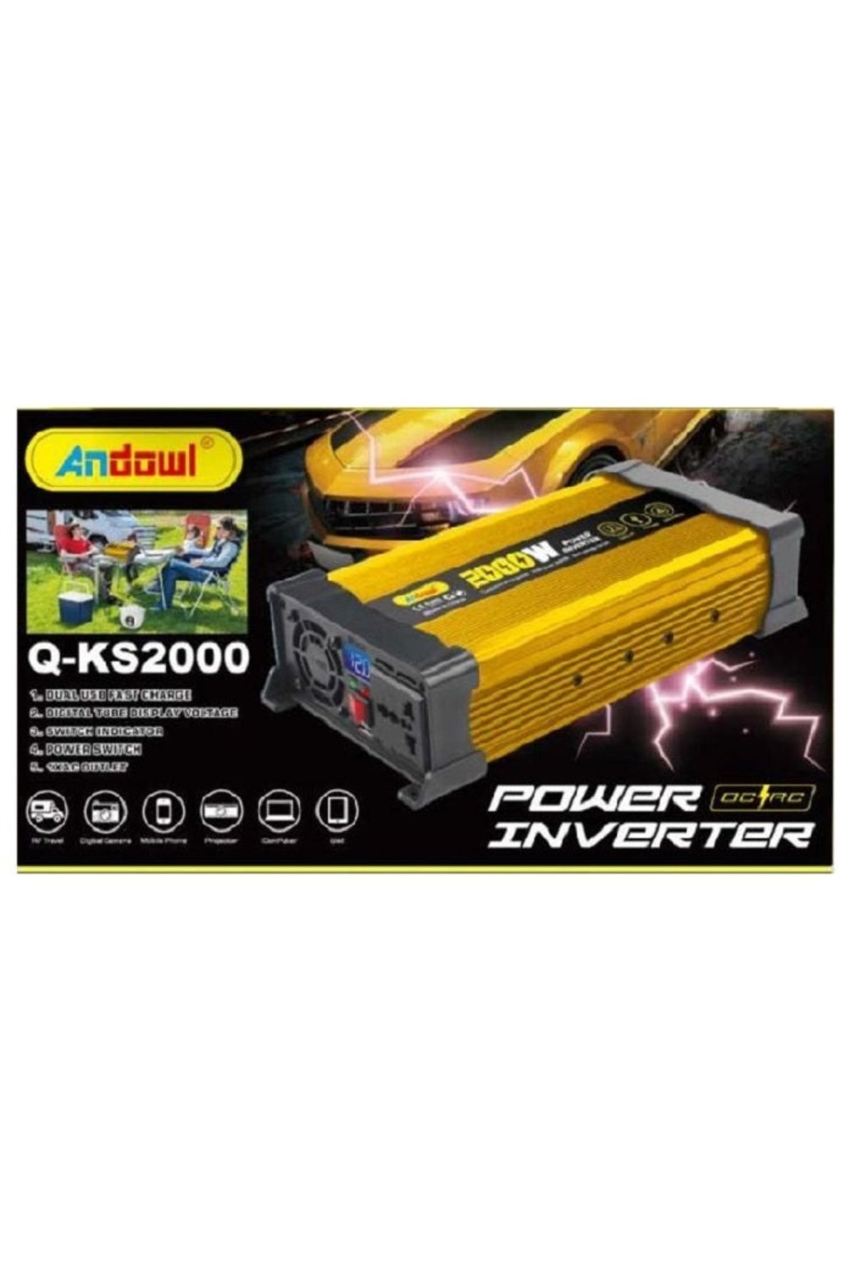 divendi-ro-Invertor de tensiune auto KS2000, 2000W 12V, 220V, cu undă sinusoidală modificată, indicator LED, placat cu aur 6