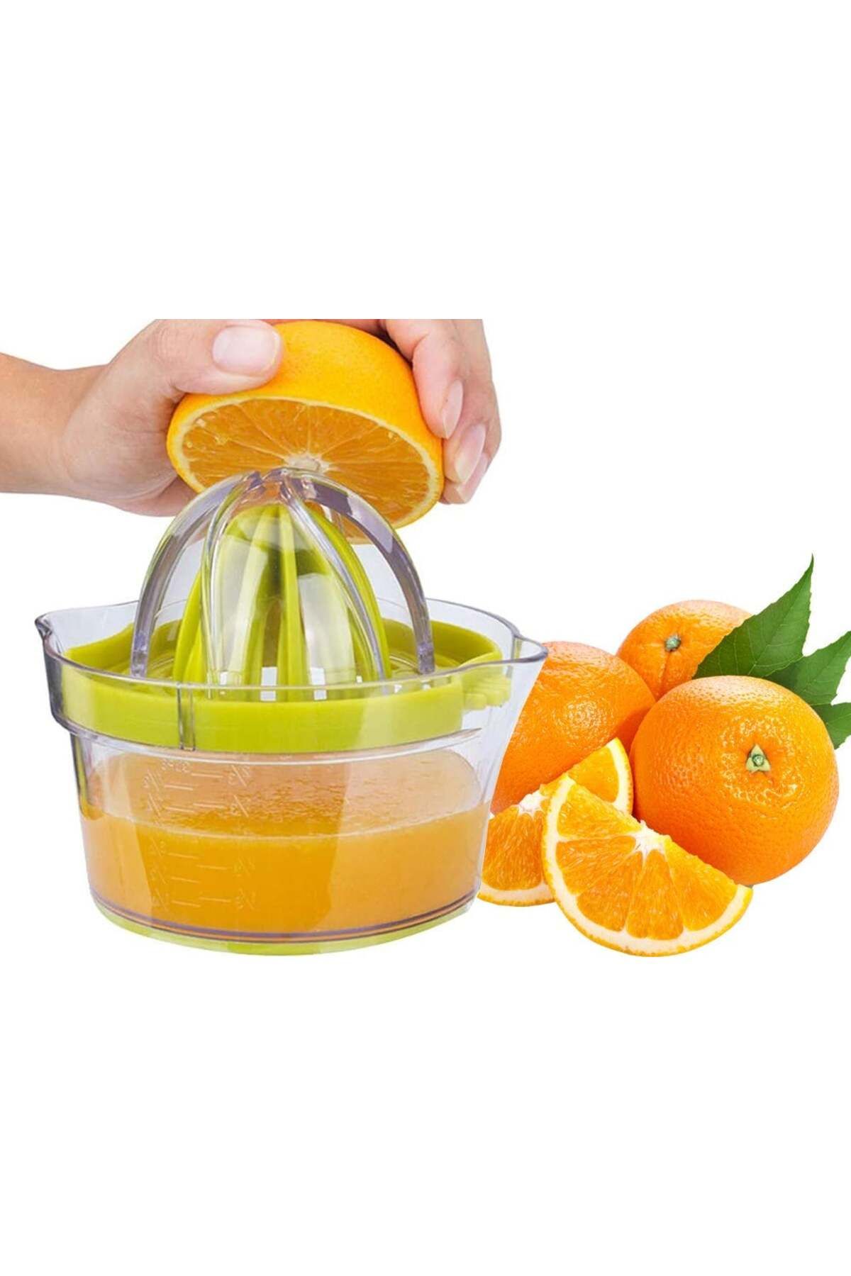 divendi-ro-Manual citrus juicer, plastic, transparent container with 400ml capacity and pit sieve, green 7