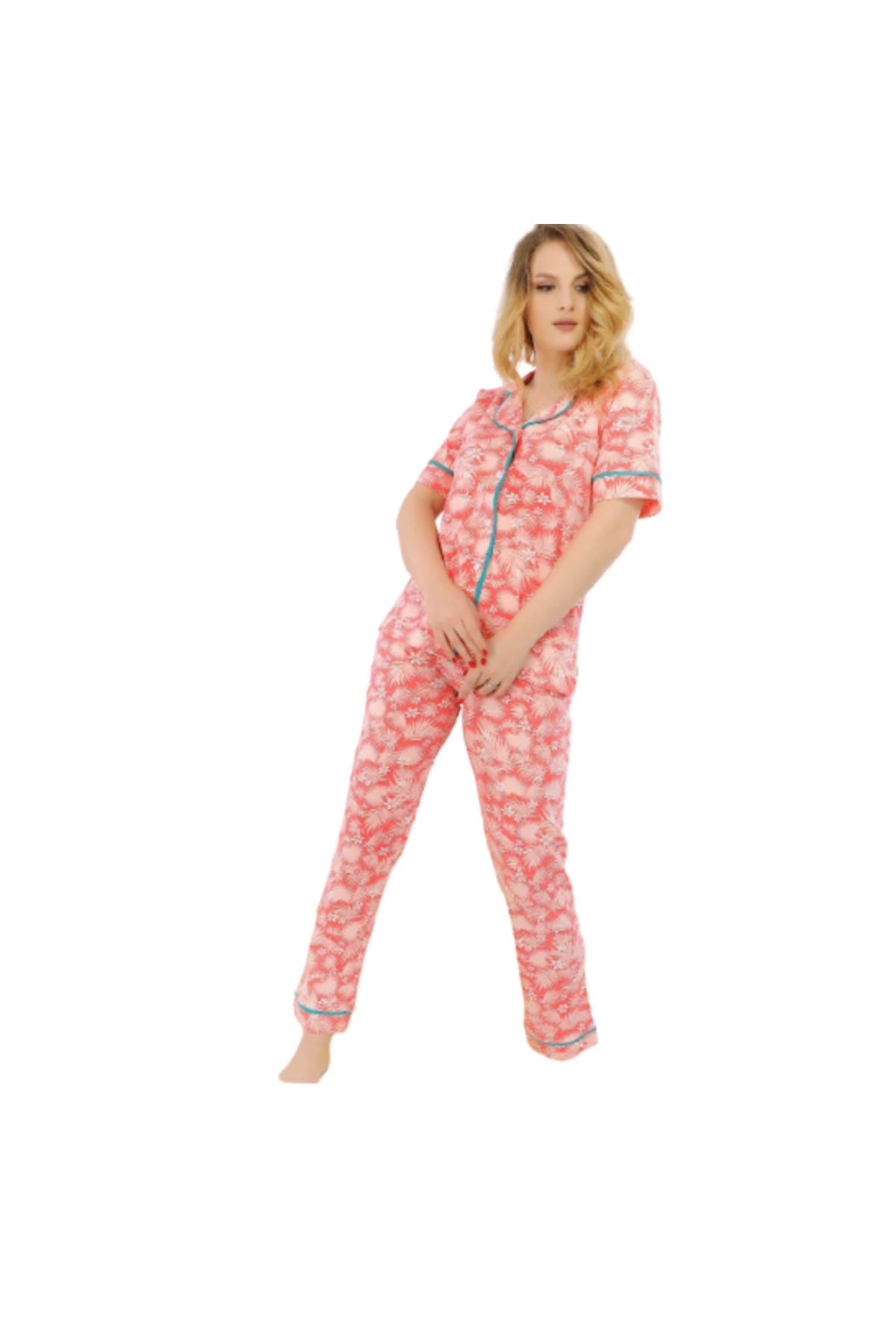 Generic-Women's Short-Sleeved Cotton Button-Down Pajamas - PJ 2108 1