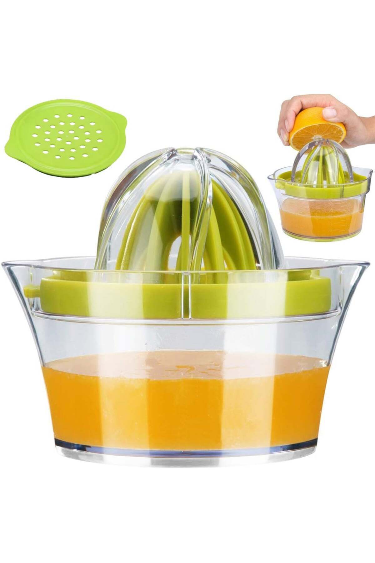 divendi-ro-Manual citrus juicer, plastic, transparent container with 400ml capacity and pit sieve, green 12
