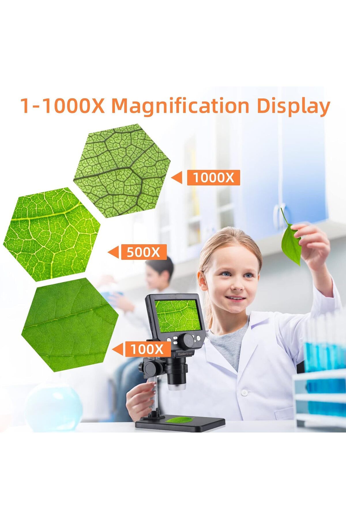 DAR-Portable Digital Microscope 4.3" LCD – 1000X, 8MP, with LED Light and Battery 4
