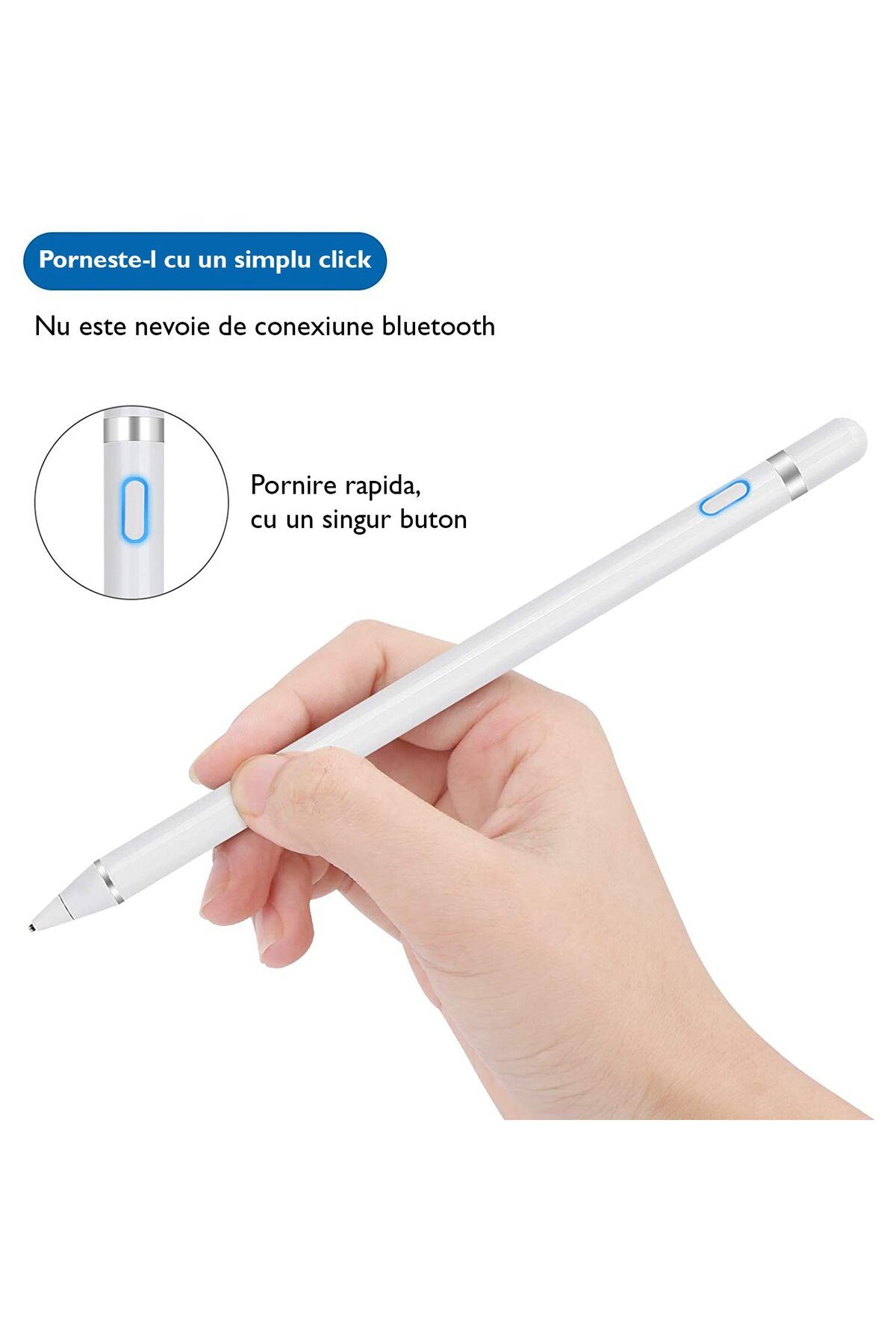 WowStep-Stylus iPad Pen Universal,, Pix Touch Tableta iPad Apple 2010-2022, Android, Windows, Fara Lag, Alb 4
