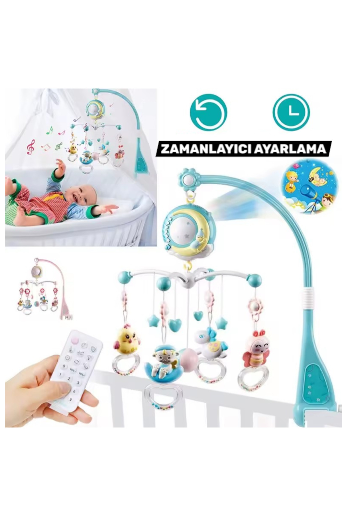 YILDIRIM OYUNCAK Pilli Işıklı Müzikli Projektörlü Uzaktan Kumandalı Sabitlenir Dönence Çıngırak Bebek Yatıştırıcı fotoğrafı 6 (önizleme)