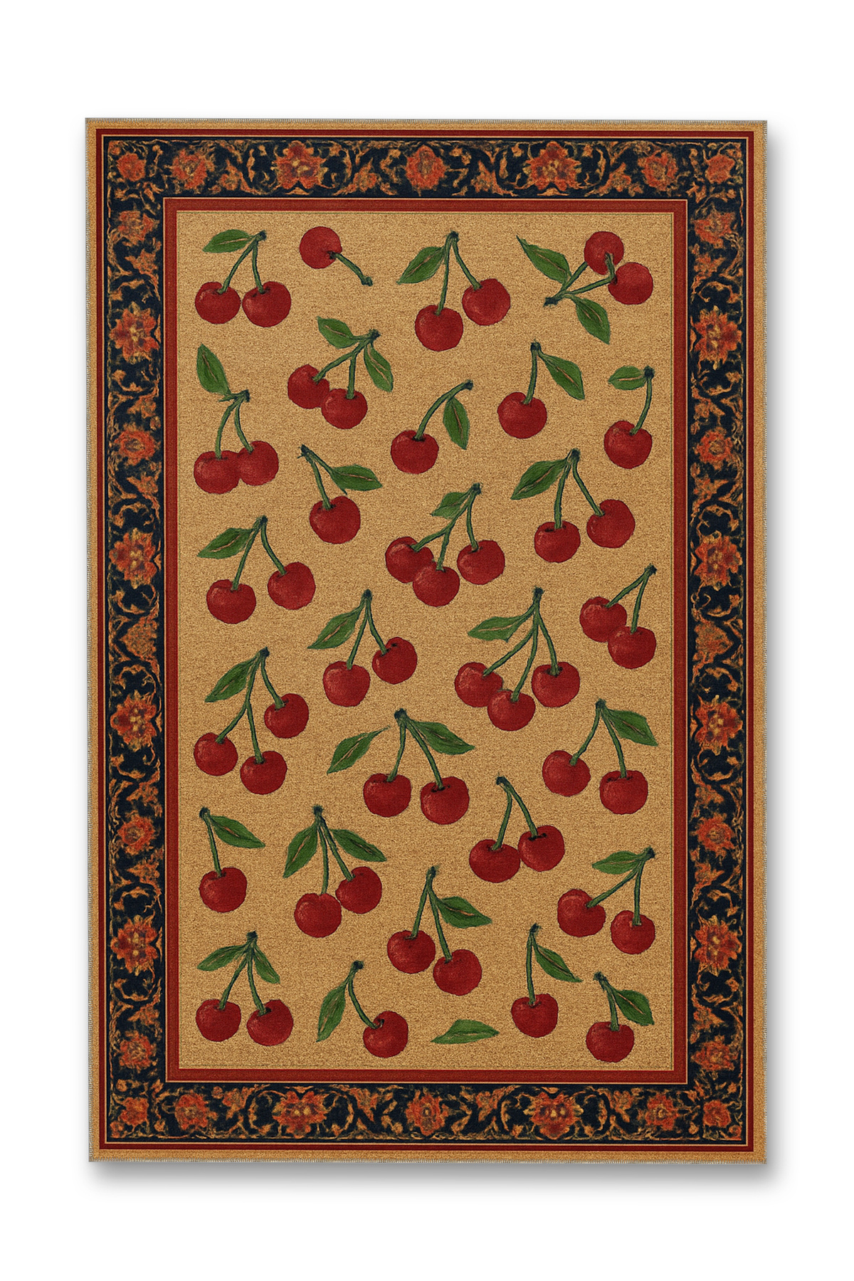 MOSSO Floral Border Detailed Cherry Patterned Woven Base Modern Decorative Carpet mosso97