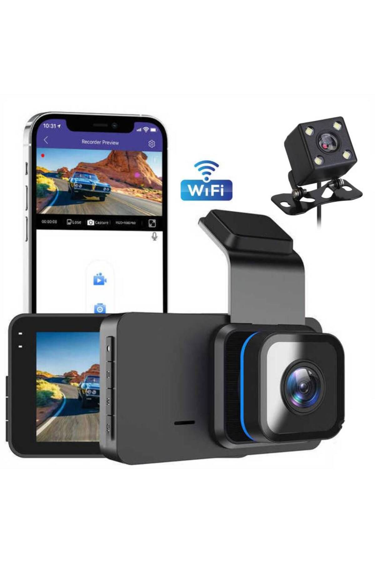 BGRJ Automotive-Dash camera with WiFi J200, wide angle 170°, front and rear 1