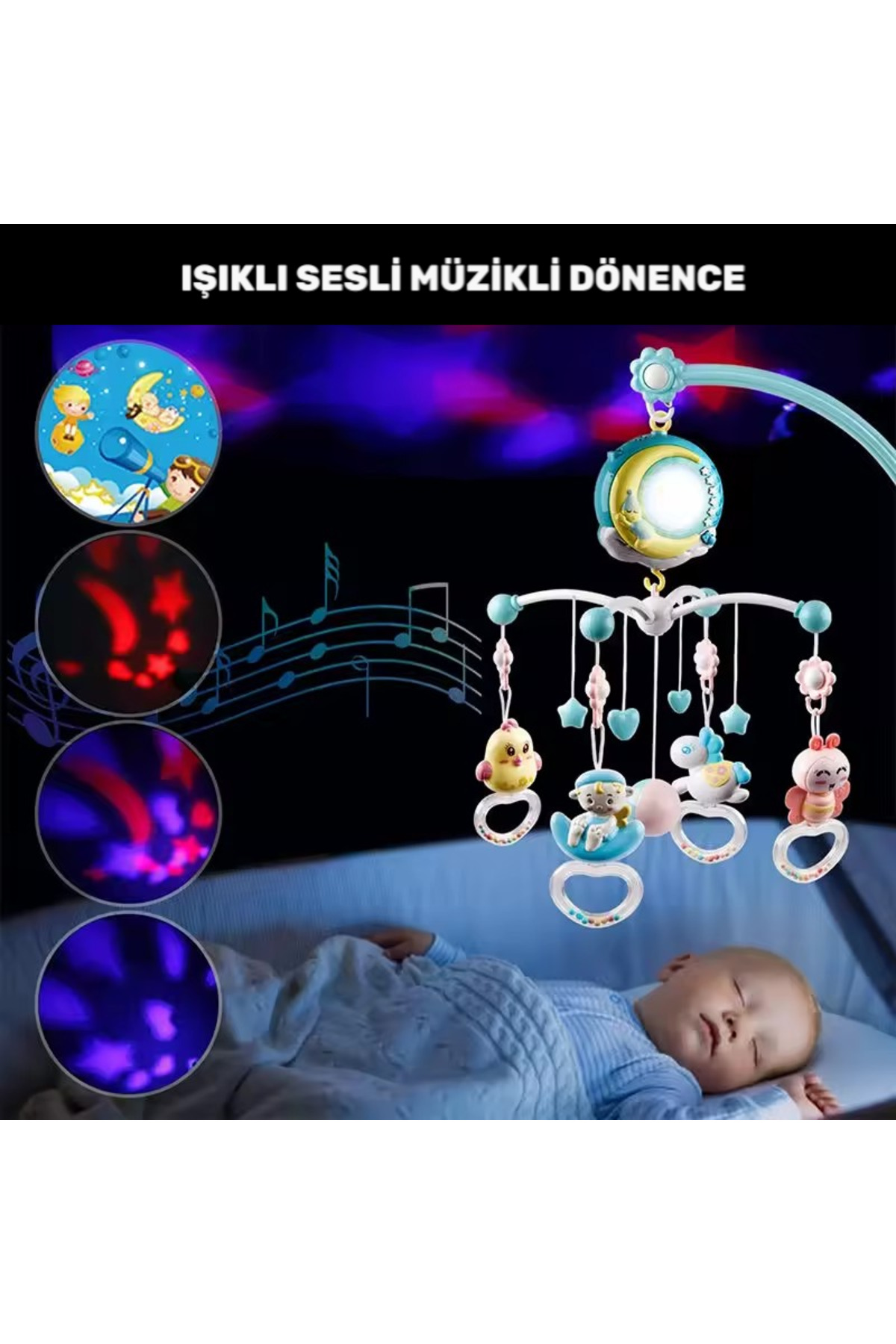 YILDIRIM OYUNCAK Pilli Işıklı Müzikli Projektörlü Uzaktan Kumandalı Sabitlenir Dönence Çıngırak Bebek Yatıştırıcı fotoğrafı 5 (önizleme)
