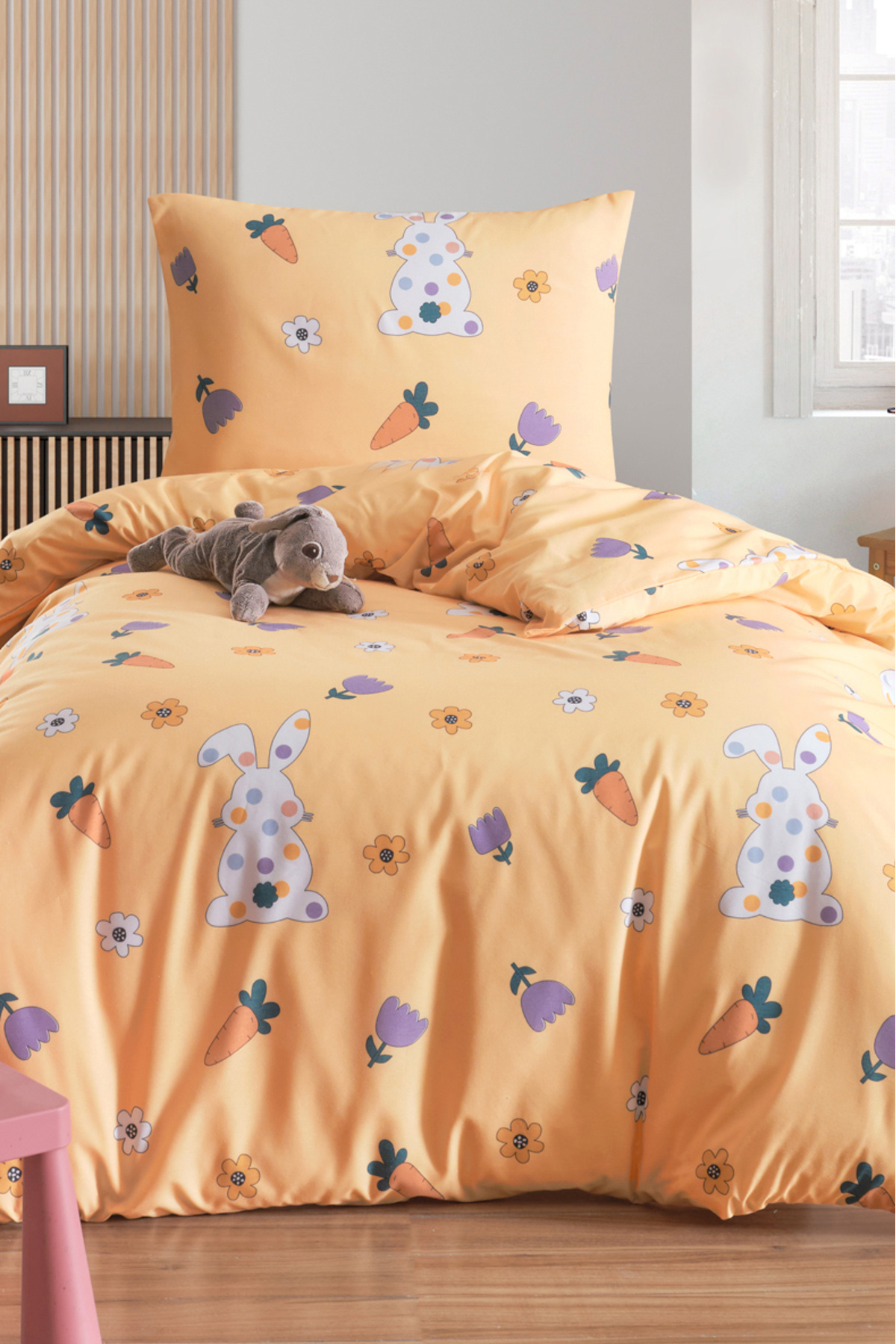 Eponj Home-Single Cotton Duvet Cover Set 3 Pieces – Carrot Pattern – Yellow / Soft Textured 2