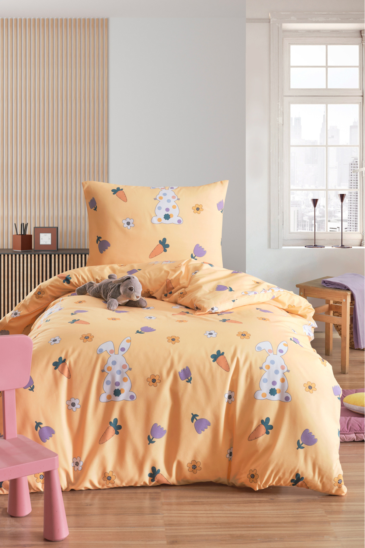 Eponj Home-Single Cotton Duvet Cover Set 3 Pieces – Carrot Pattern – Yellow / Soft Textured 3