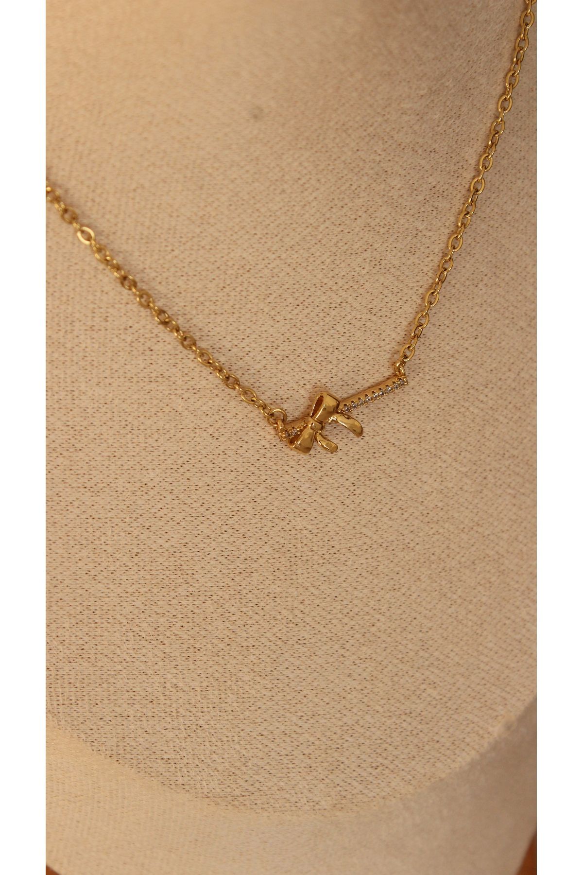 Tişt Accessory-Xuping Gold Plated Zircon Stone Bow Model Necklace - Does Not Blacken 2