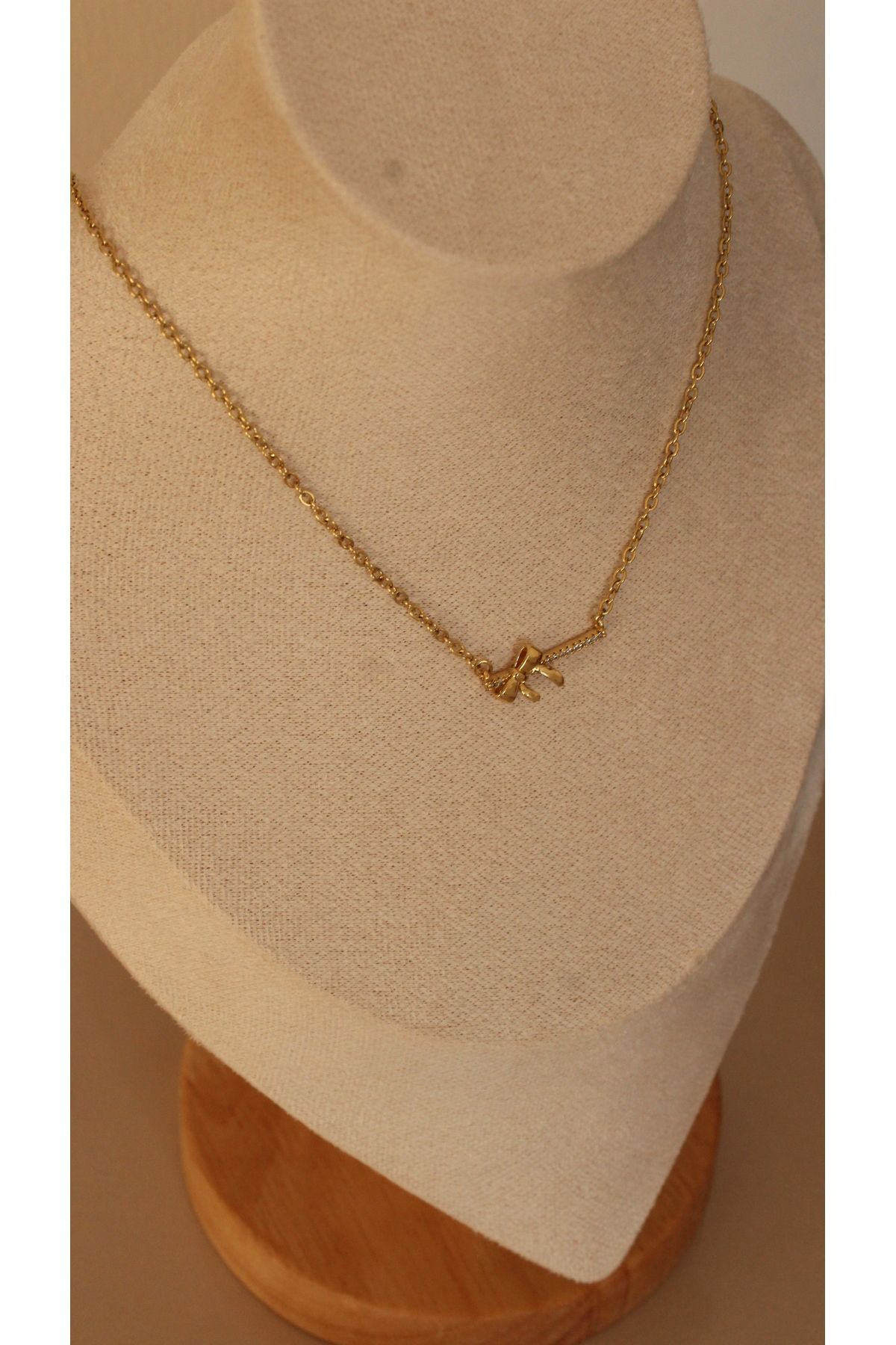 Tişt Accessory-Xuping Gold Plated Zircon Stone Bow Model Necklace - Does Not Blacken 4