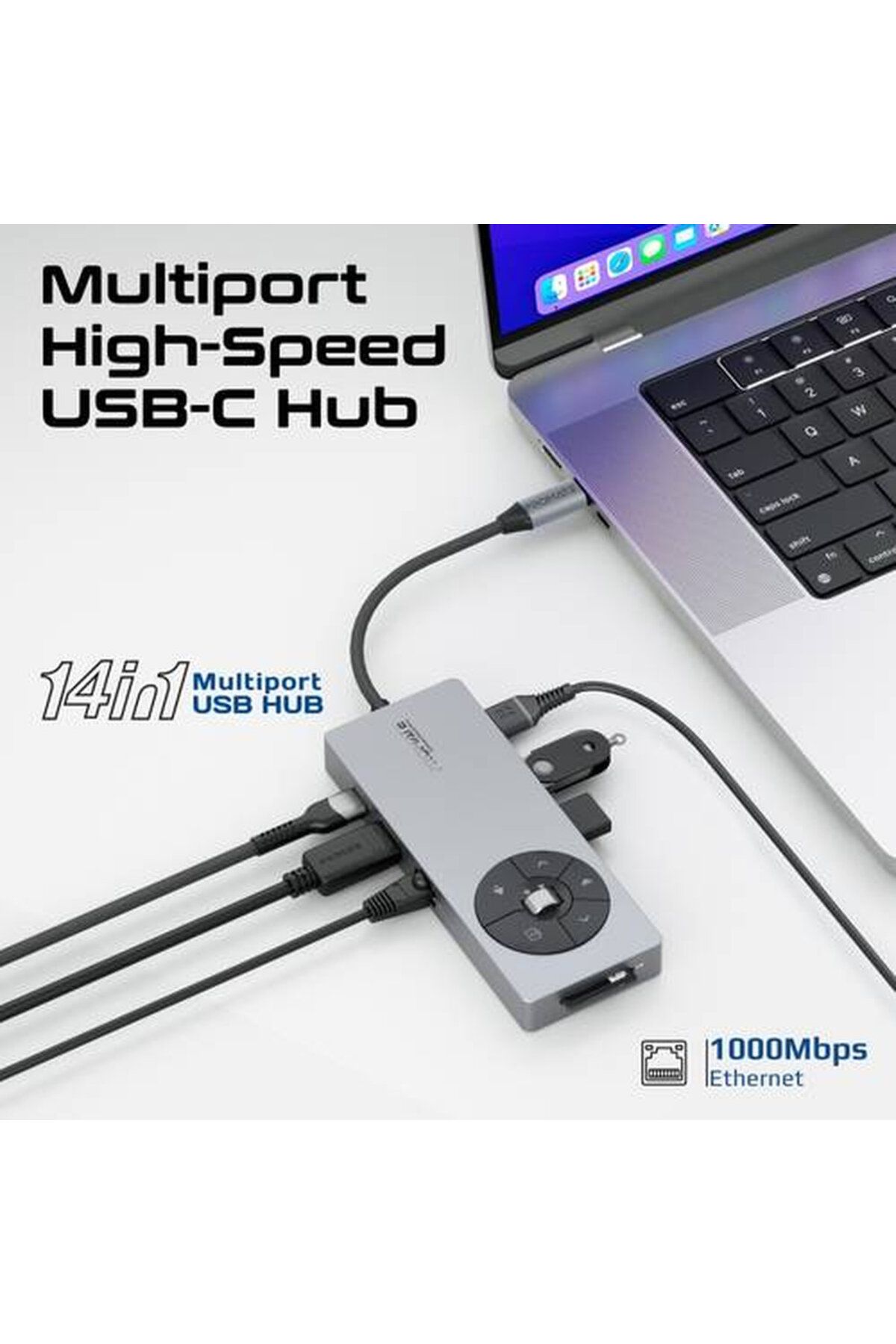 Promate-"موزع بيانات USB-C متعدد المنافذ 14 في 1 عالي السرعة مع خاصية PD Passthrough 3