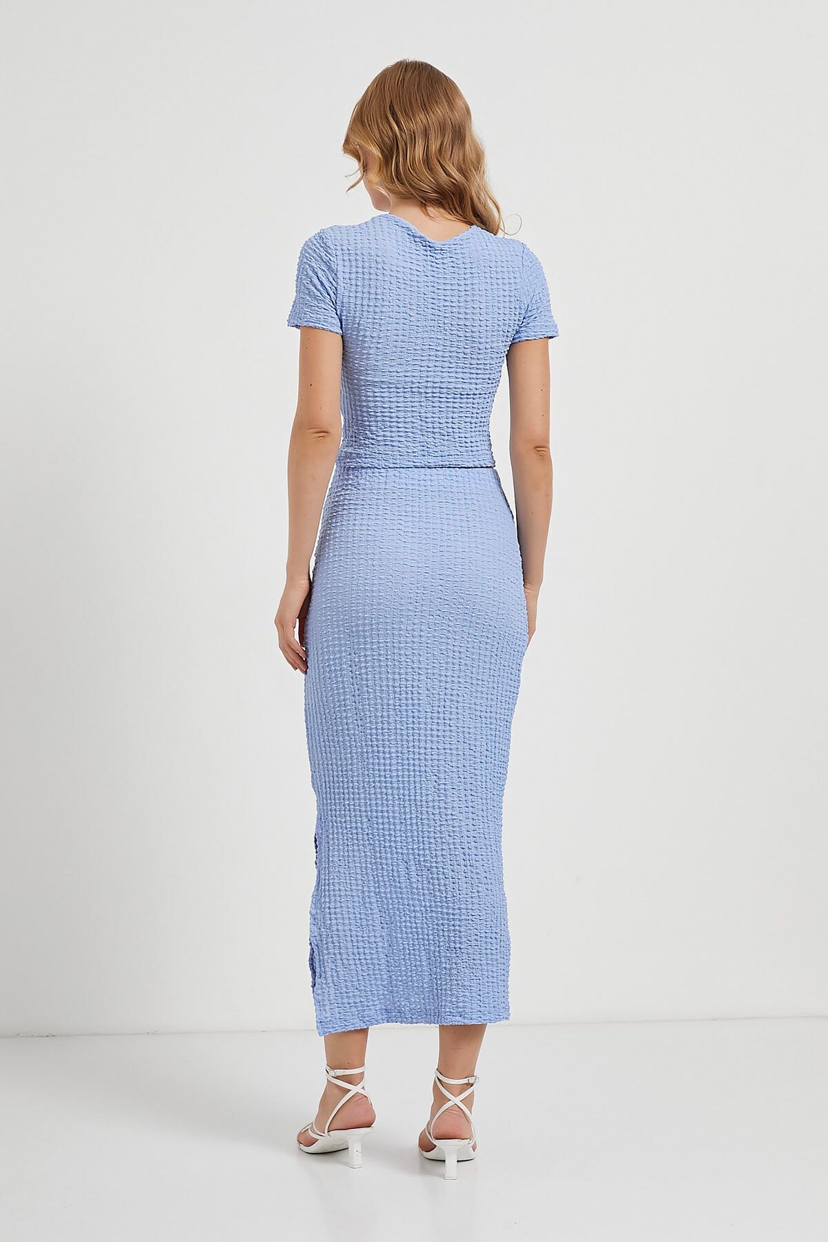 Arma Life-Armalife 6417 short sleeve t-shirt with slit detail textured skirt women's set 5
