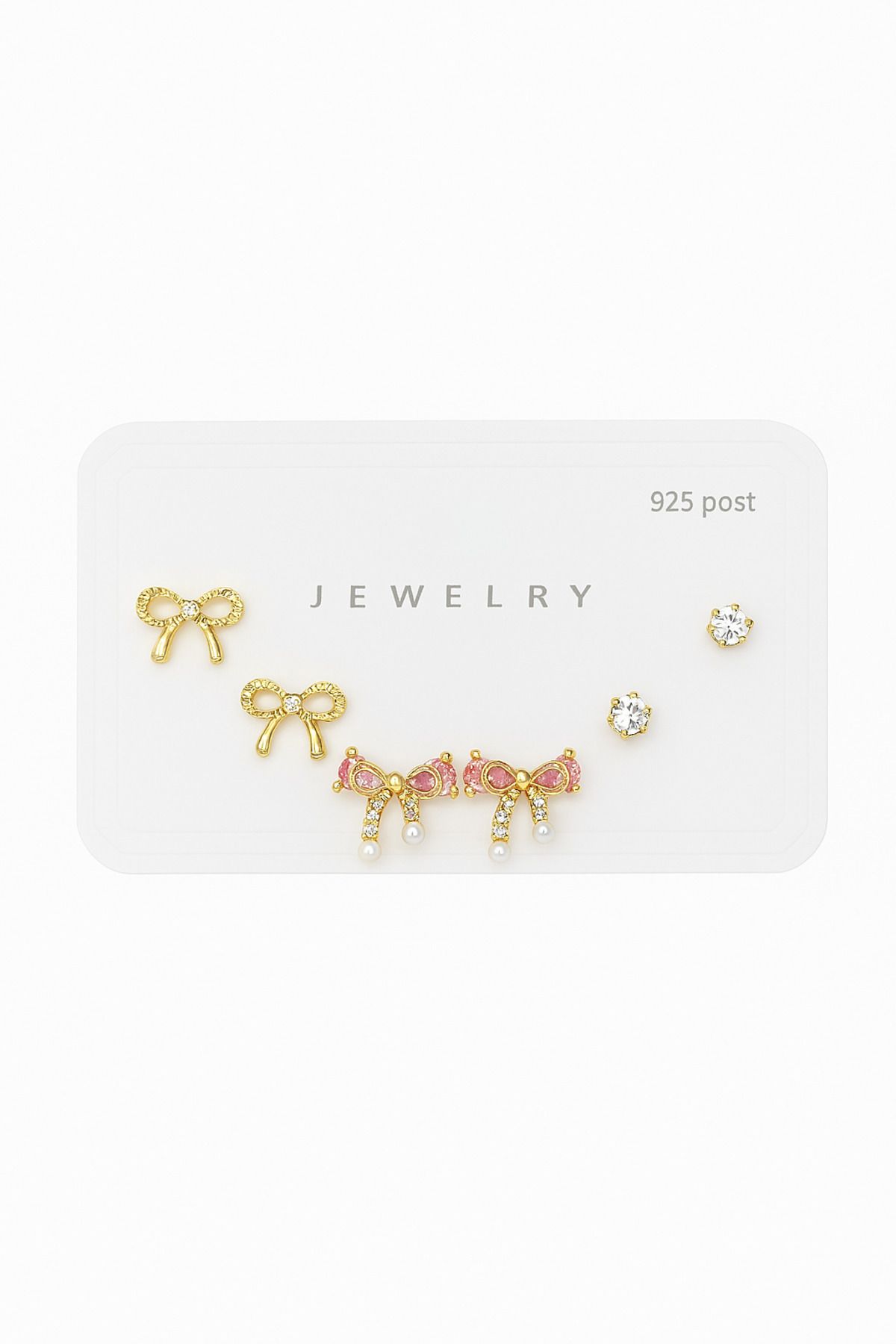 MakeWell-925S Silver Needle Bow Design Zircon Stone 3-Piece Earring Set 1