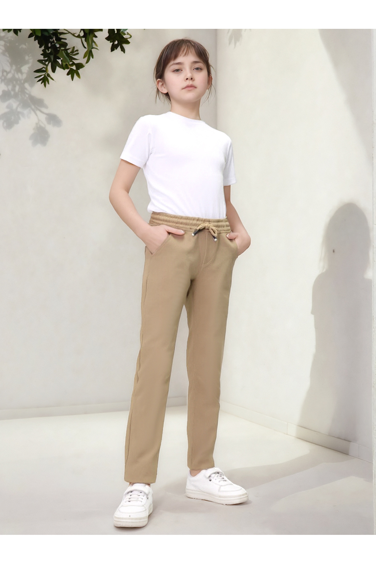 Children's Canvas Fabric Elastic Waist Standard Leg School Pants
