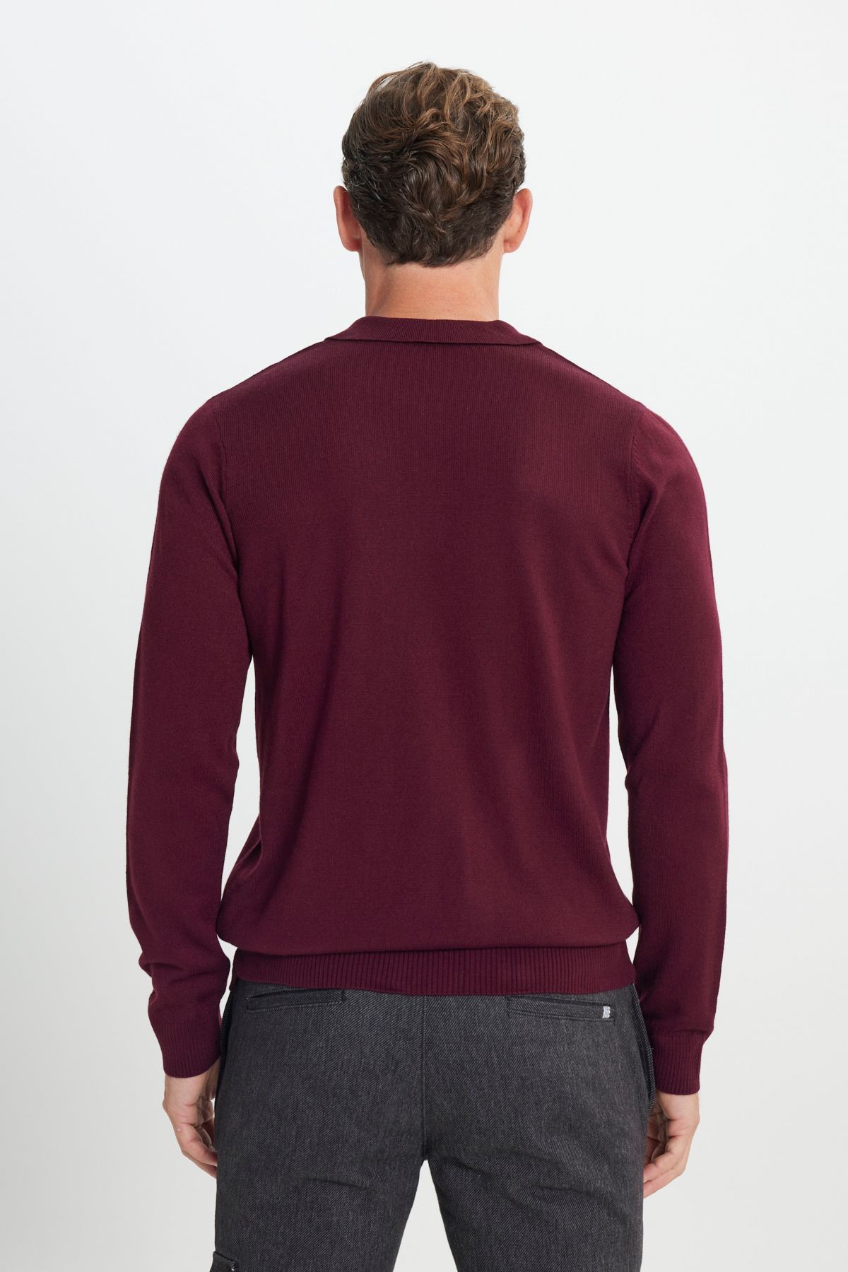 AC&Co / Altınyıldız Classics-Men's Burgundy Anti-Pilling Fabric Standard Fit Polo Collar Knitwear 7