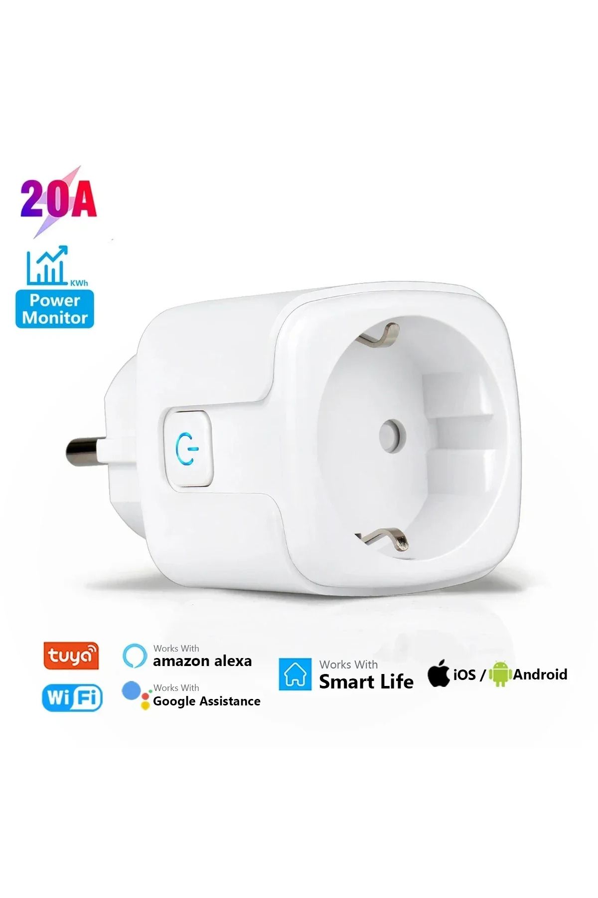 Choice-1pc 20A EU Socket 16A/20A Wifi Plug Power Outlet Alexa Google Home for Tuya Smart Life APP Remote Vo 1