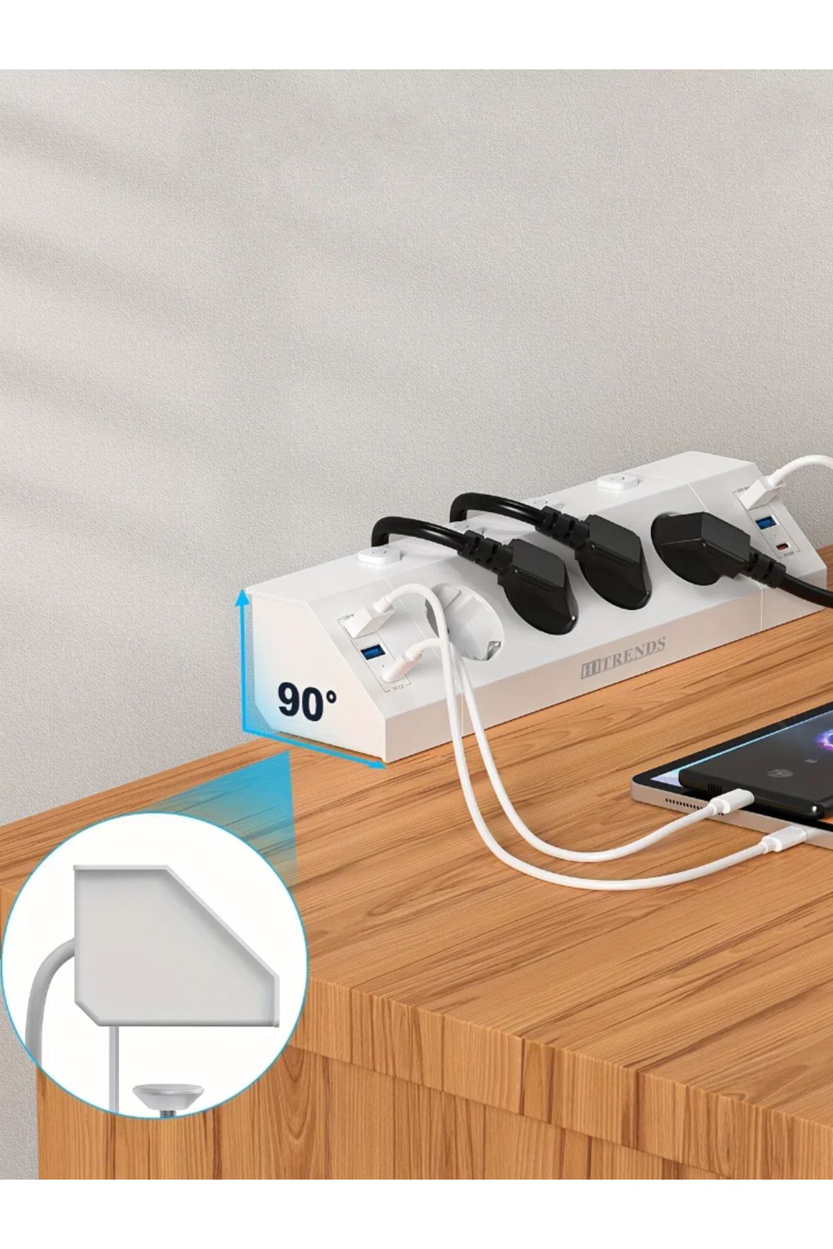 Choice-110-250V EU 4 WHITE Desktop Socket with USB C 20 W, Desktop Power Socket with Independent Switch, 4- 8