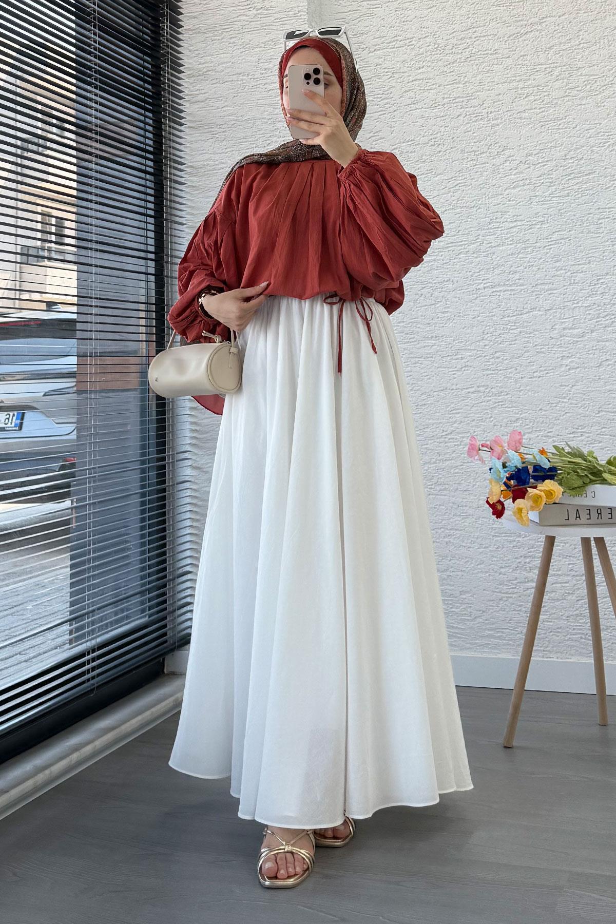 MELEK ARAZ  Premium Vual Crush Etek - Beyaz - Görsel 4