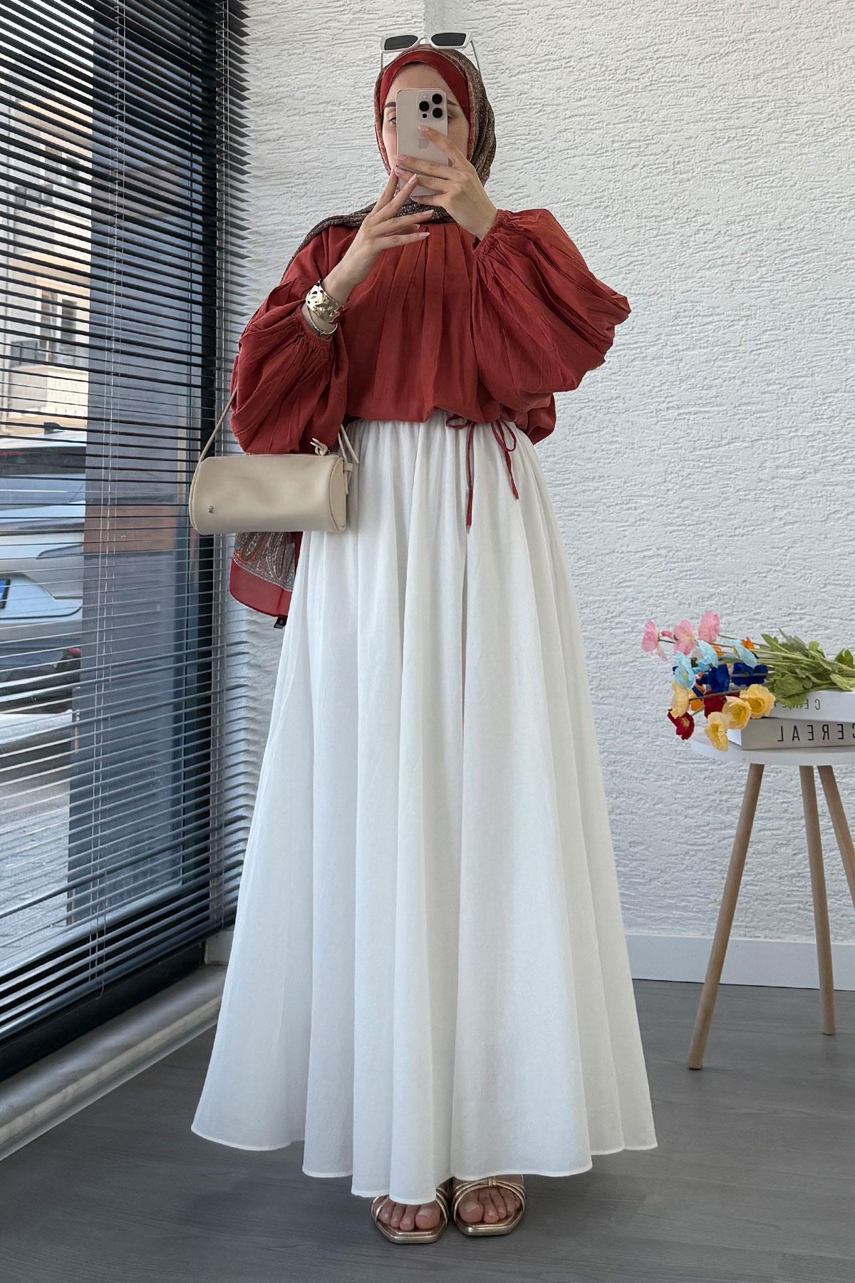 MELEK ARAZ  Premium Vual Crush Etek - Beyaz - Görsel 5