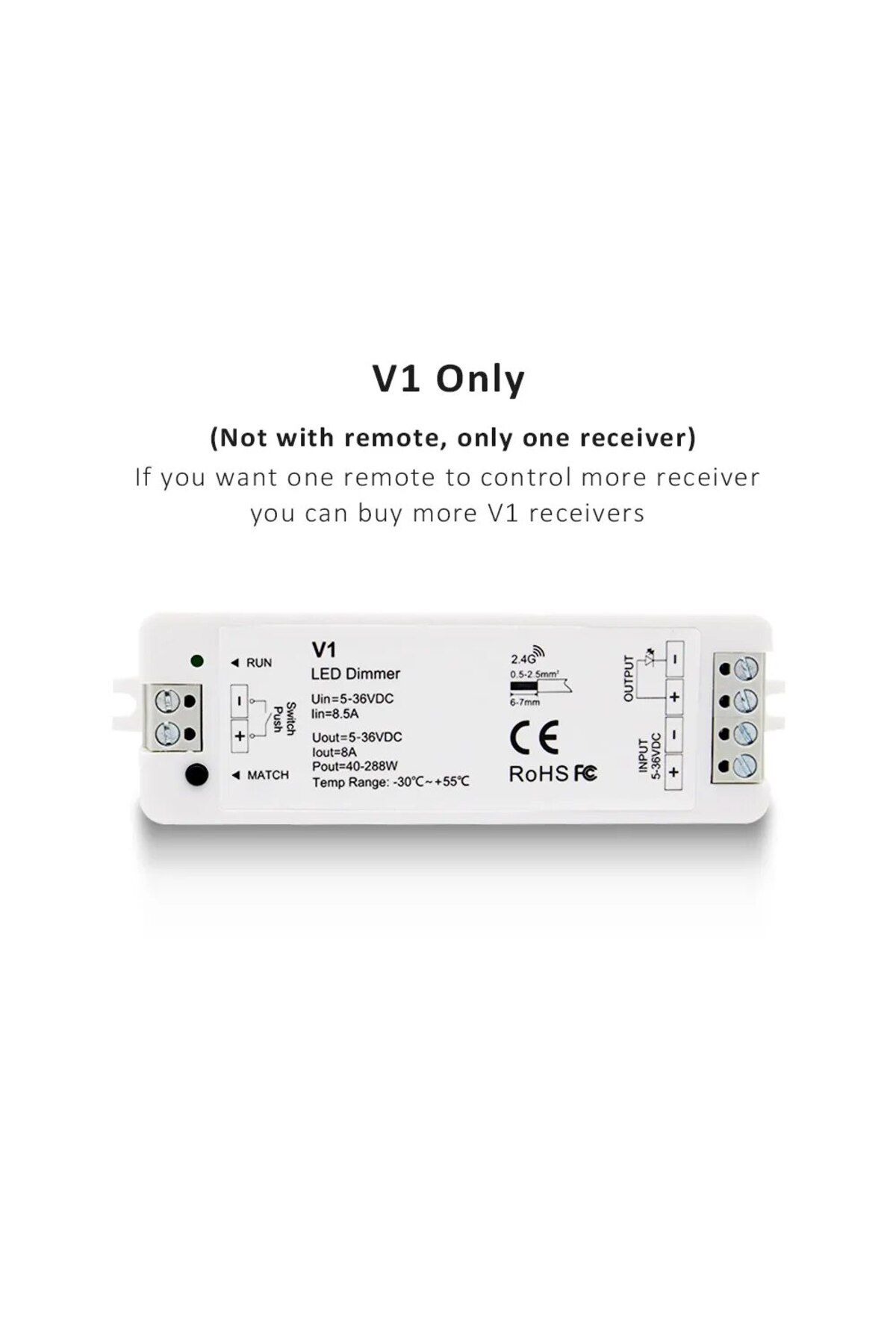 Choice-V1 Receiver Only MJJC V1 LED Dimmer 12V 24V 36V 5V 8A RF 2.4G Wireless Touch Remote LED Push Dimer S 1