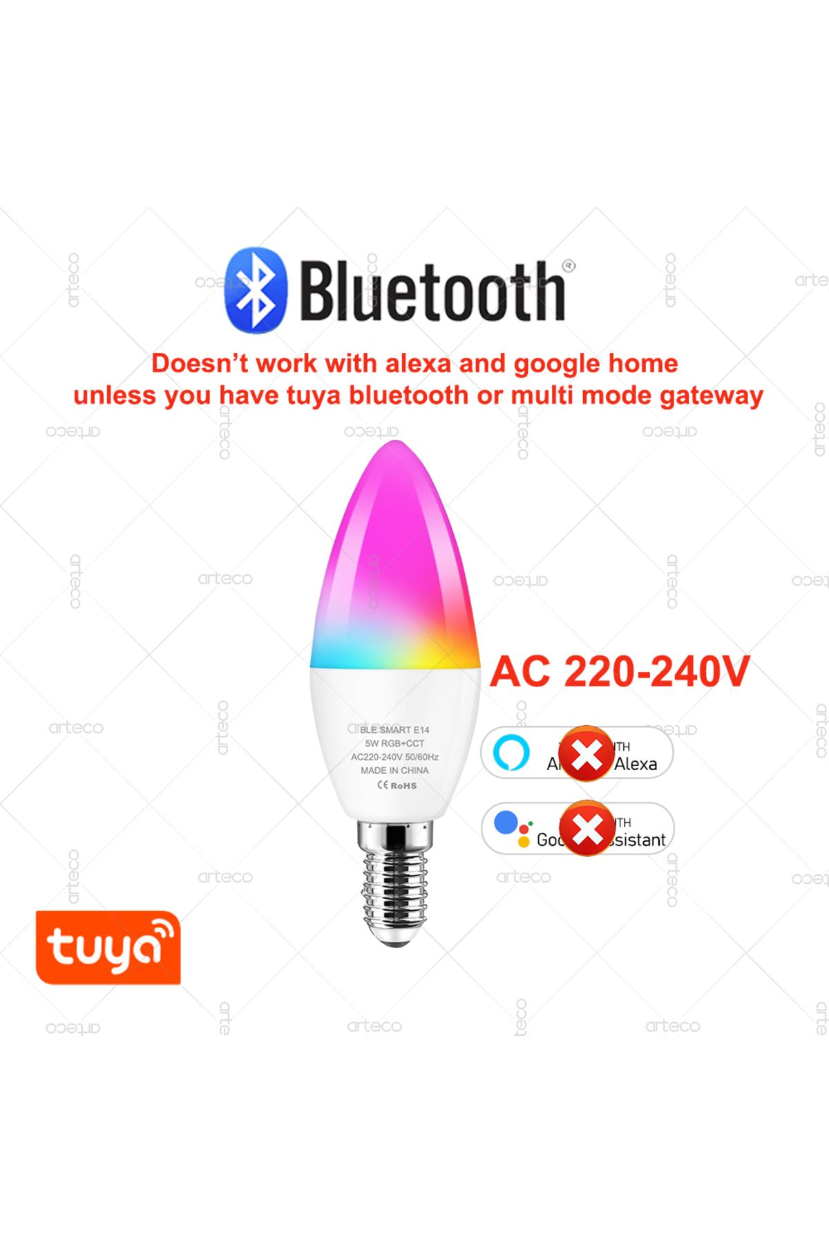 Choice-Bluetooth 220-240V Tuya E14 Candle Lamp Smart Life App Control Smart Bulb WiFi Or Bluetooth RGB+CW L 1
