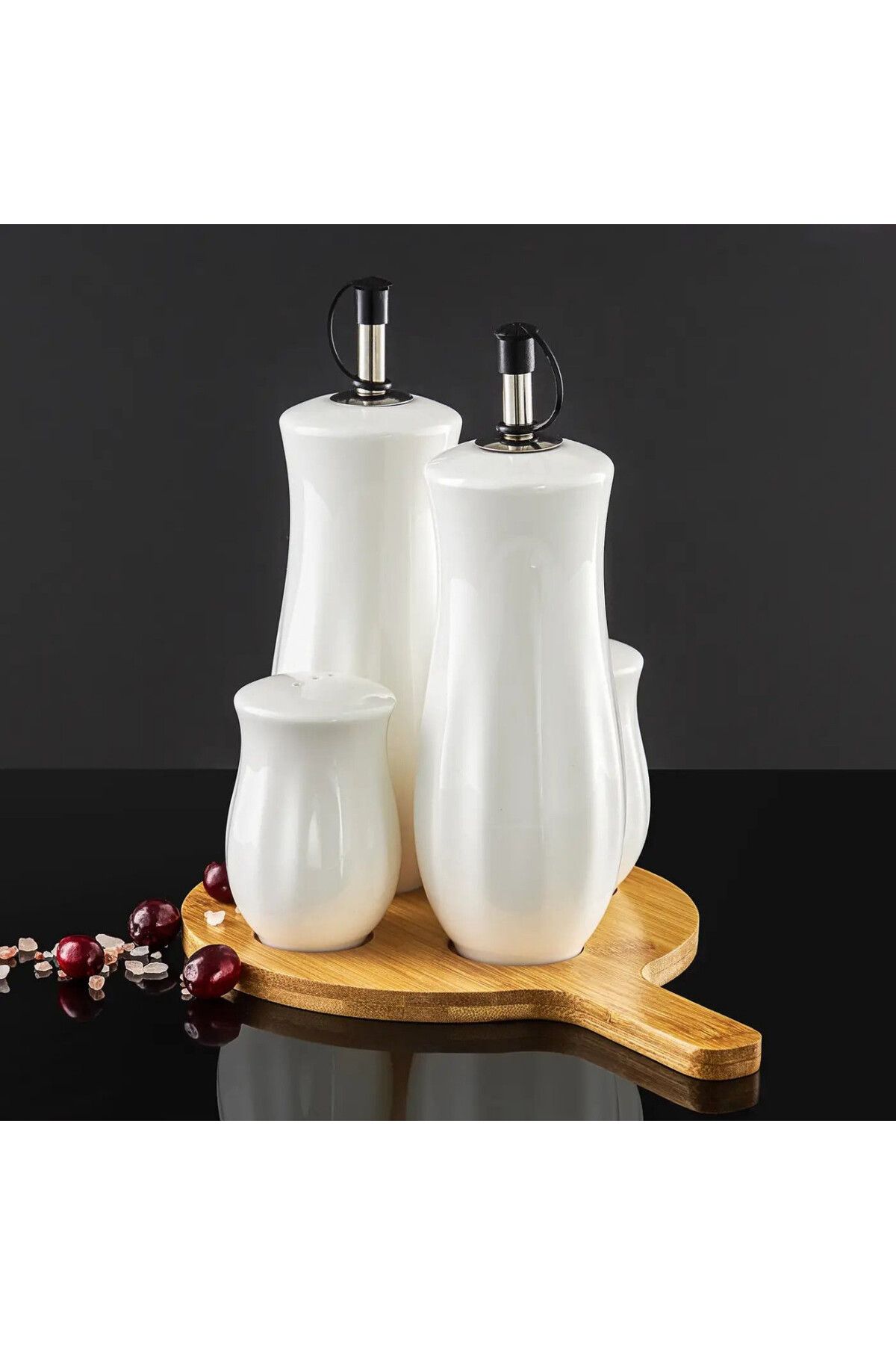 Ambition-Spice Container Set, Round Tray With Handle, 5 Pieces, Matt White, 2