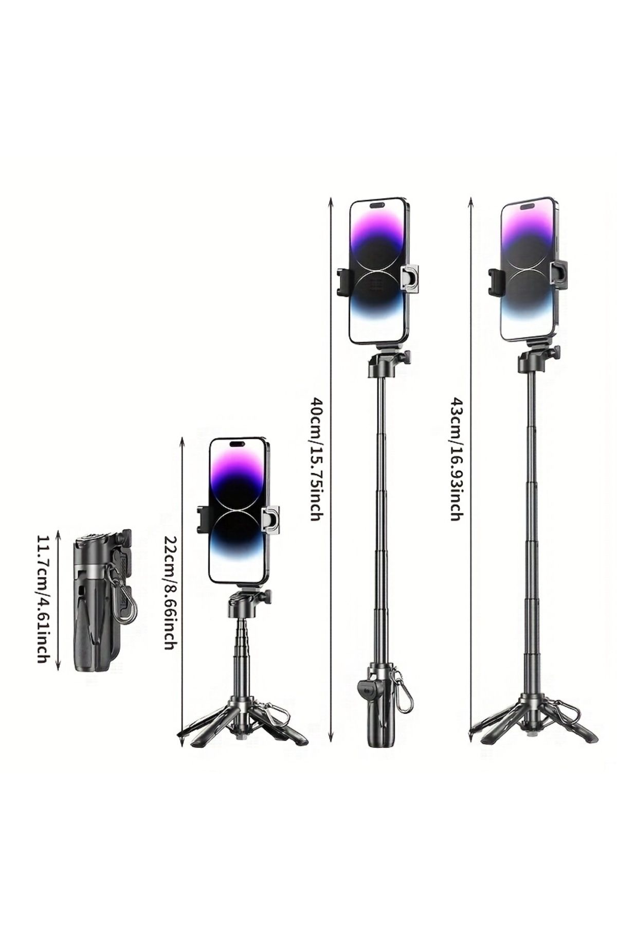 Choice-black Wireless Selfie Stick Tripod Stand with Light Bluetooth Remote Extendable Tripod for iPhone Mo 1