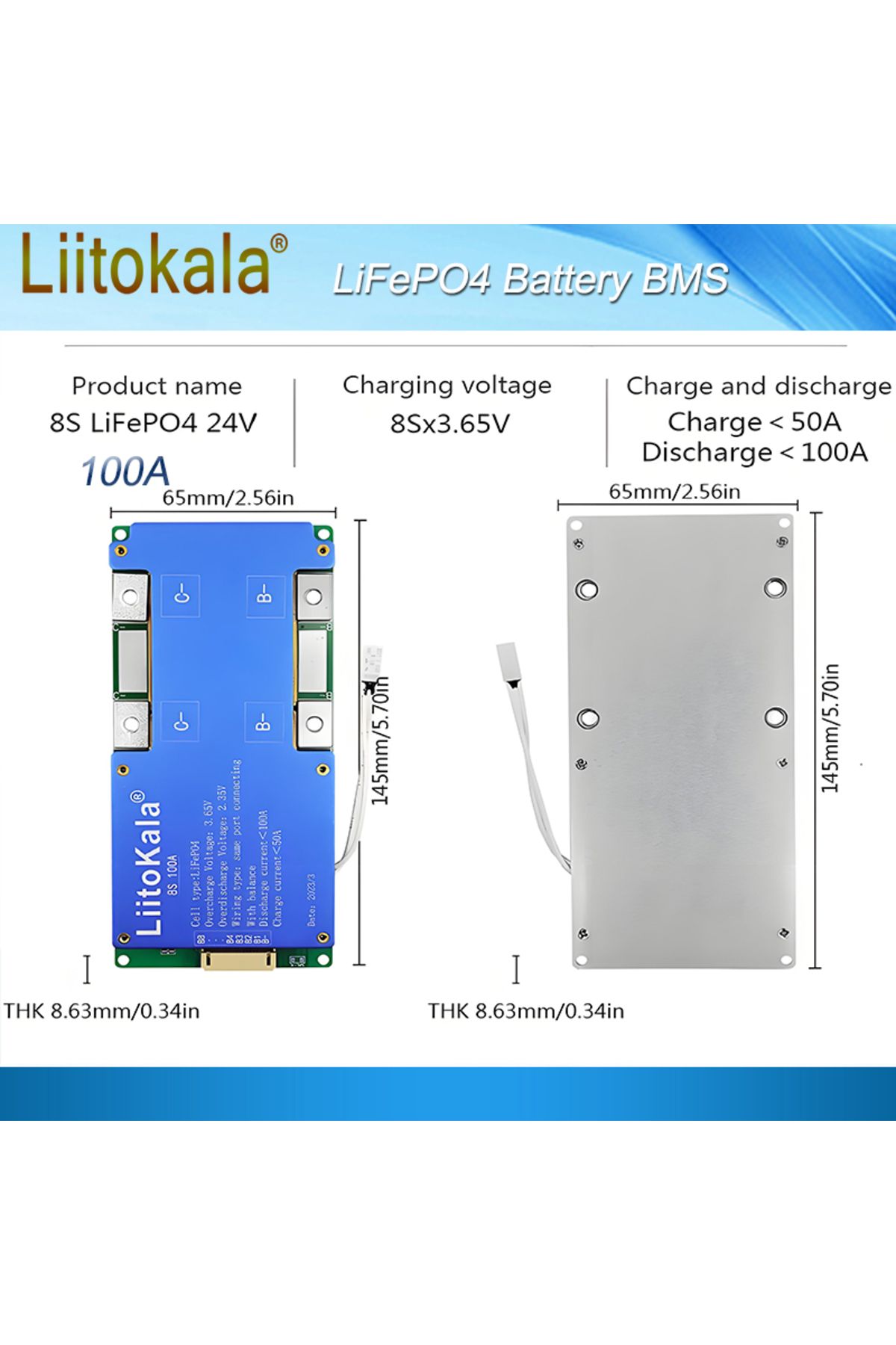 liitokala-8S-24V100A-BMS LiFePO4 Battery Uart series heat passive balance function with automobil... 1