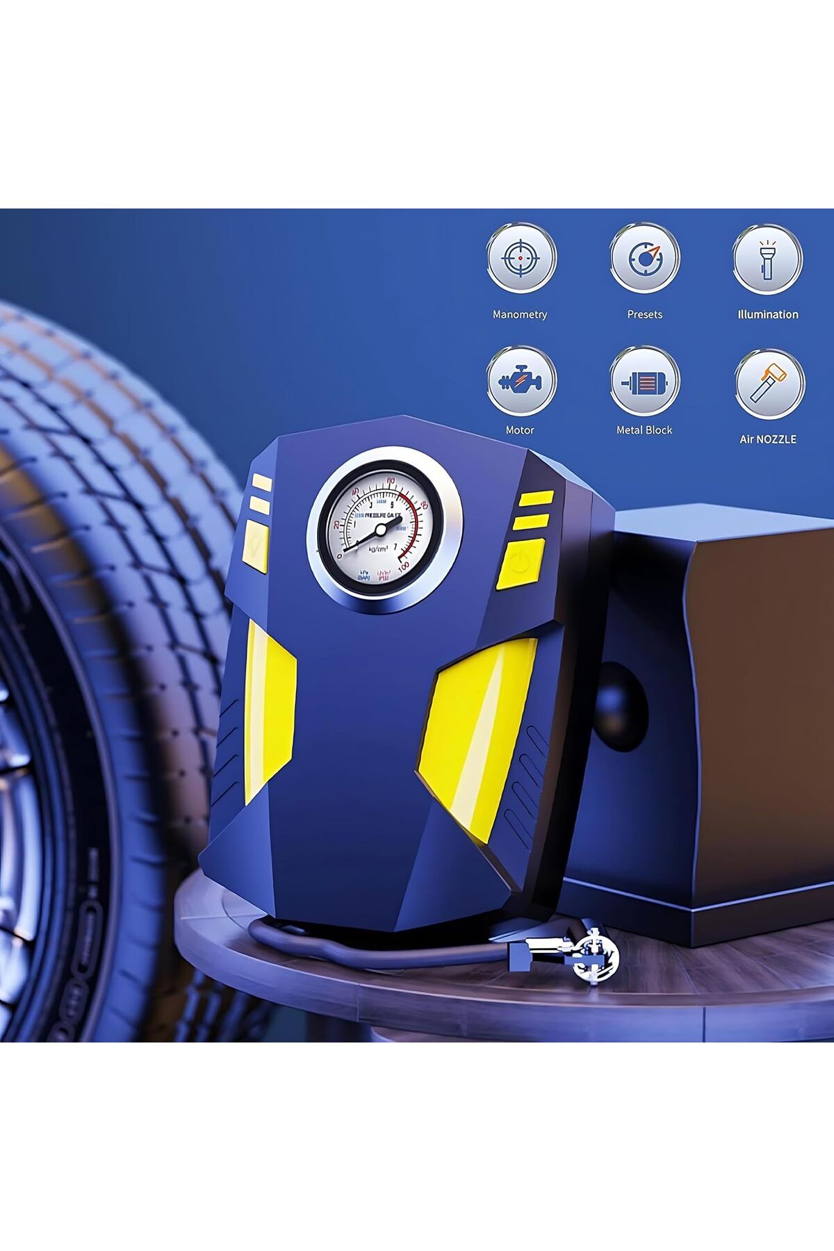 Biki-ضاغط هواء محمول لنفخ الإطارات من Sweeto، 12 فولت تيار مستمر مع مصباح يدوي LED 5