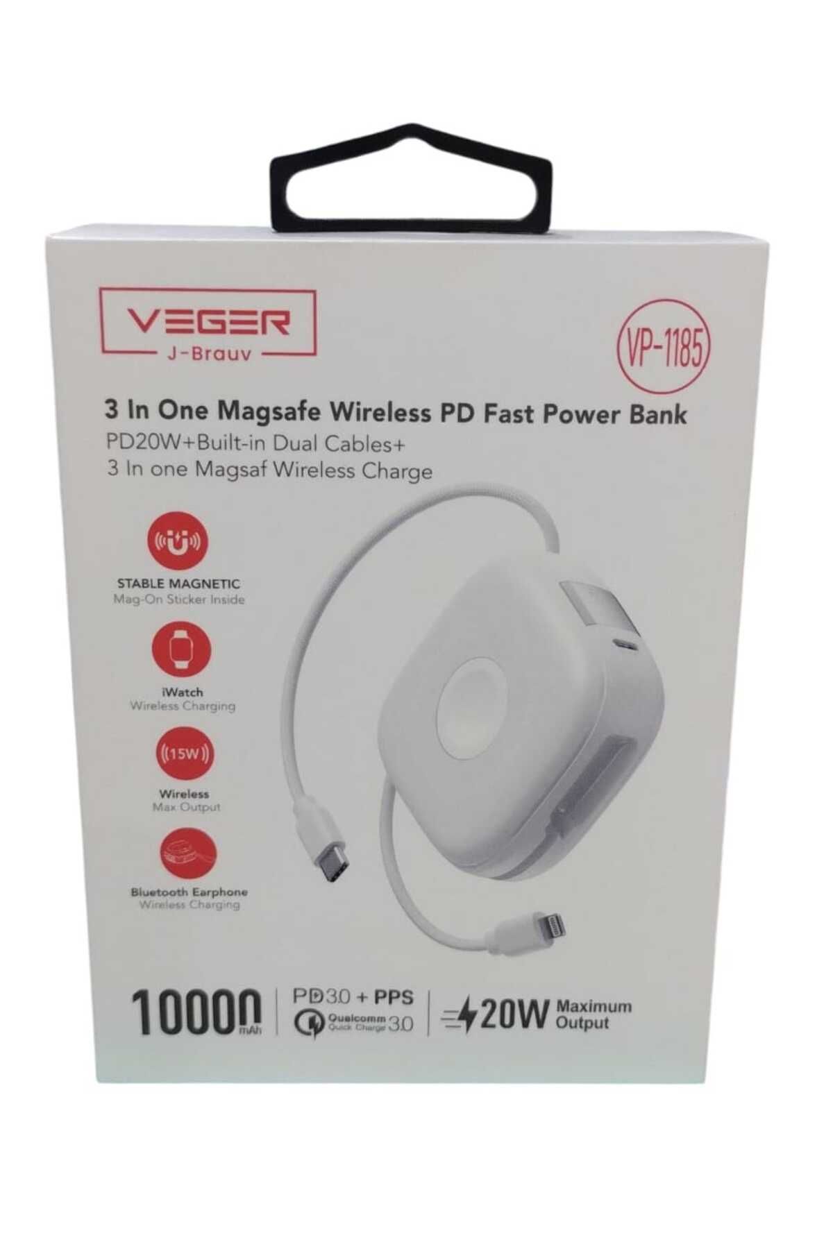 Veger-10000mAh Wireless Power Bank with 20W Charging, MagSafe Charging, 2 Built-in Cables, and Smart Light Indicator 6