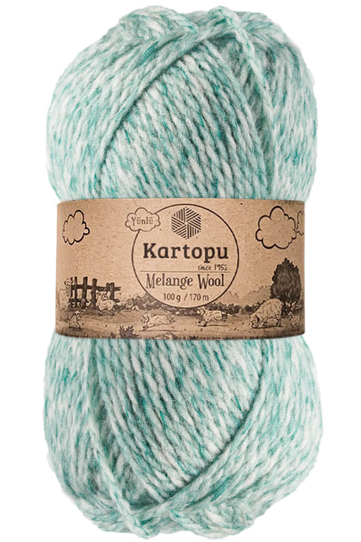 Melange Wool Hand Knitting Yarn Heathered Green K9000