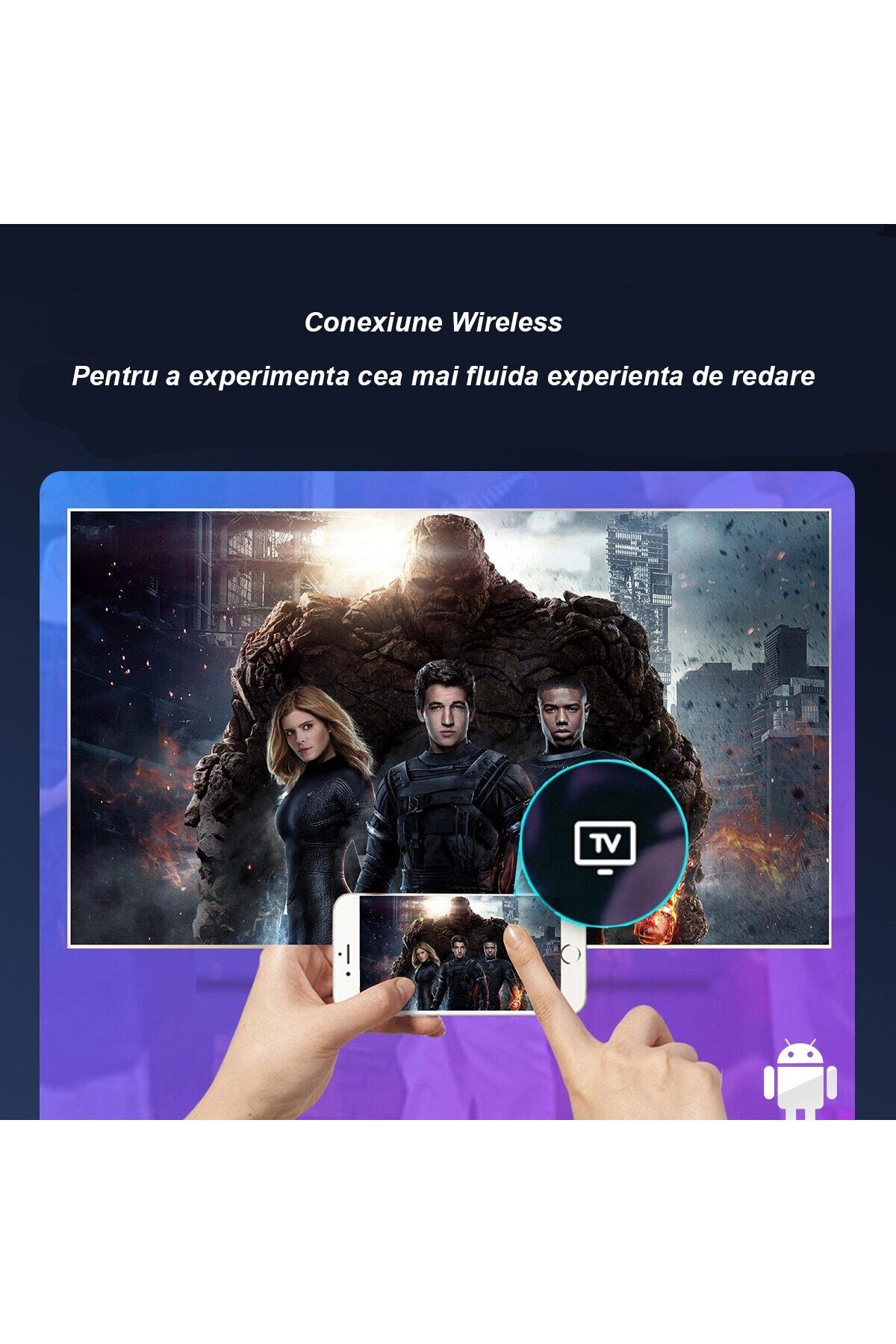 WowStep-Videoproiector, Android, Bluetooth, 3000 Lumeni, HD, LED, HDMI, VGA, AV, USB, Mirroring Android/IOS 7