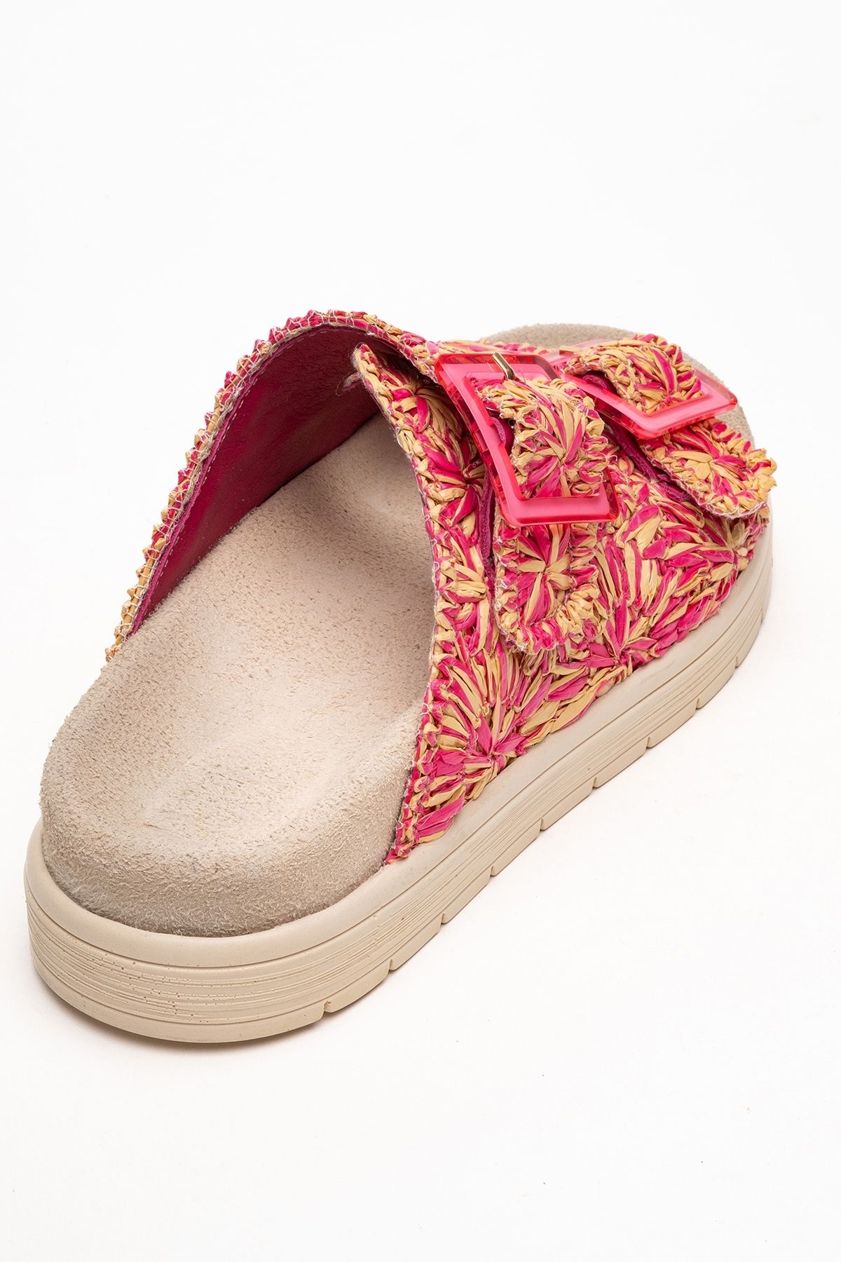 LuviShoes-Γυναικείες παντόφλες MILANA με ροζ σχέδιο από γνήσιο δέρμα με διπλό λουράκι 5