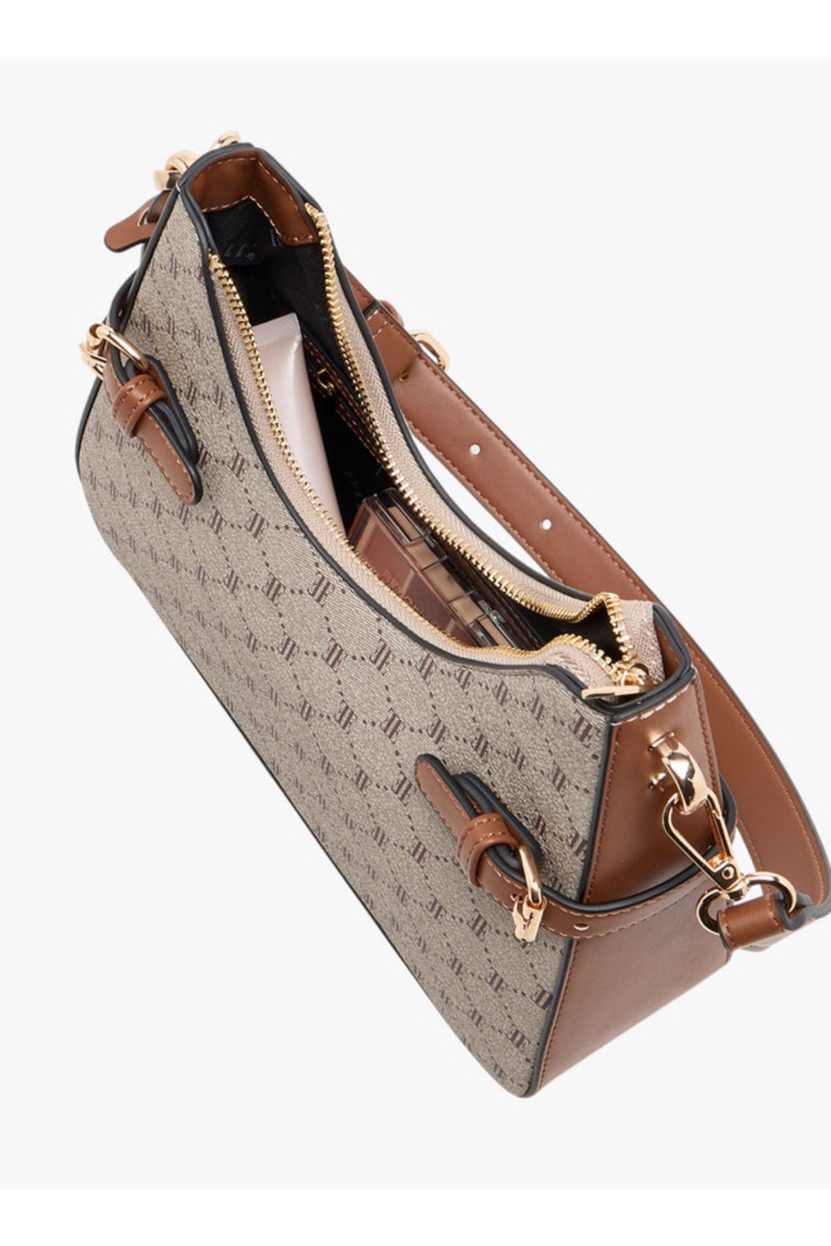 ELLE-Monogram Print Shoulder Bag with Detachable Strap and Zip Closure 7