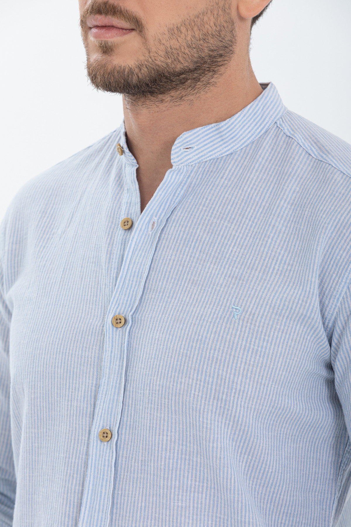 Klothy  Erkek Uzun Kol Hakim Yaka Çizgili Keten Gömlek 2447 - Görsel 5