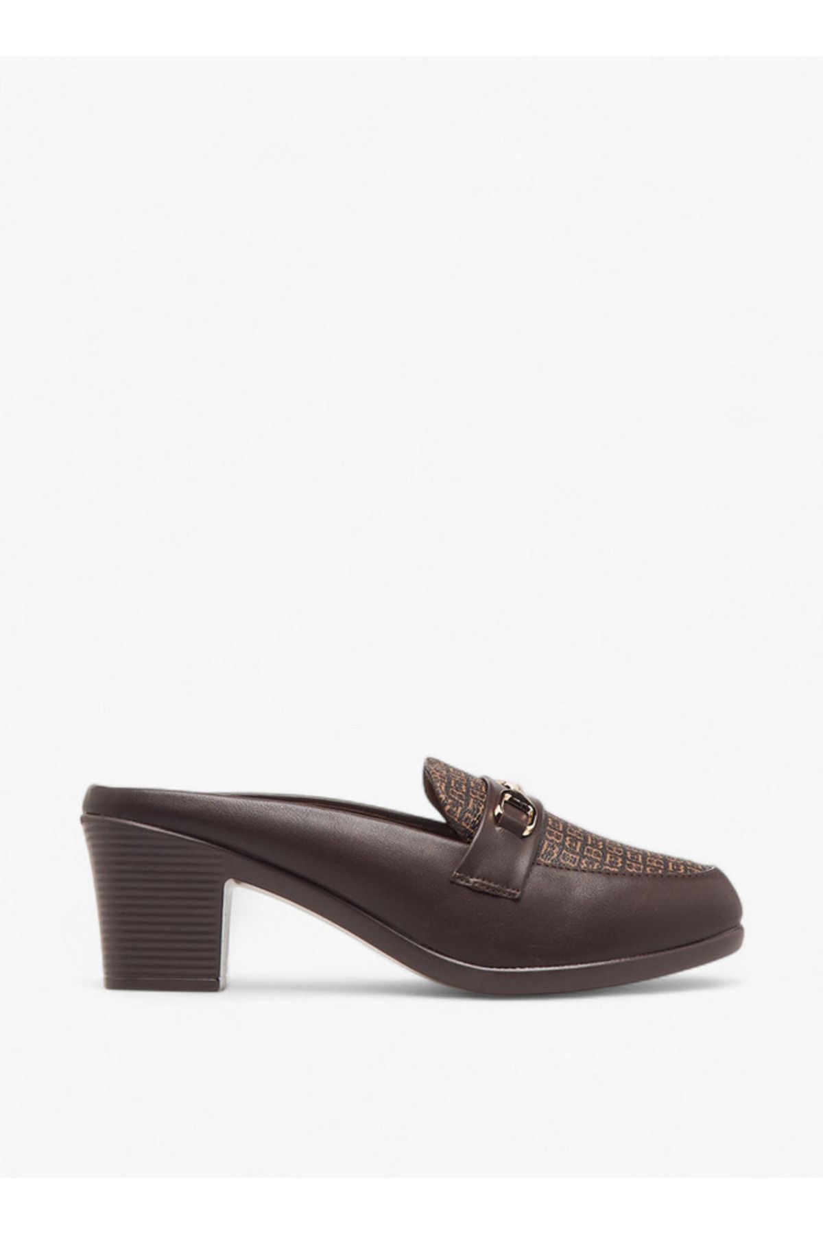 Flora Bella by Shoexpress-Textured Slip-On Mules with Metal Accent and Block Heels 3