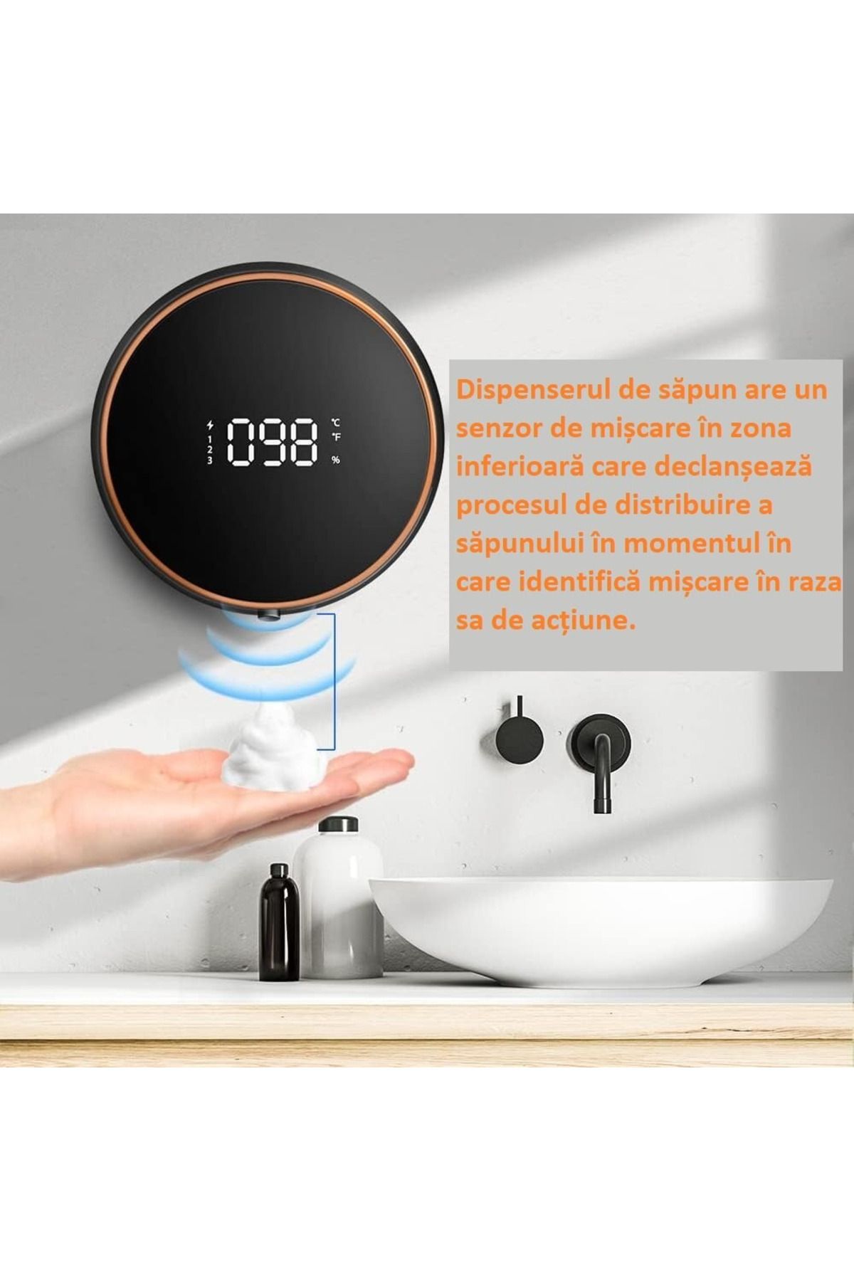 MOAWAVE-Dozator automat de săpun lichid, afișaj inteligent al temperaturii interne, 3 niveluri de distribuire a săpunului 7