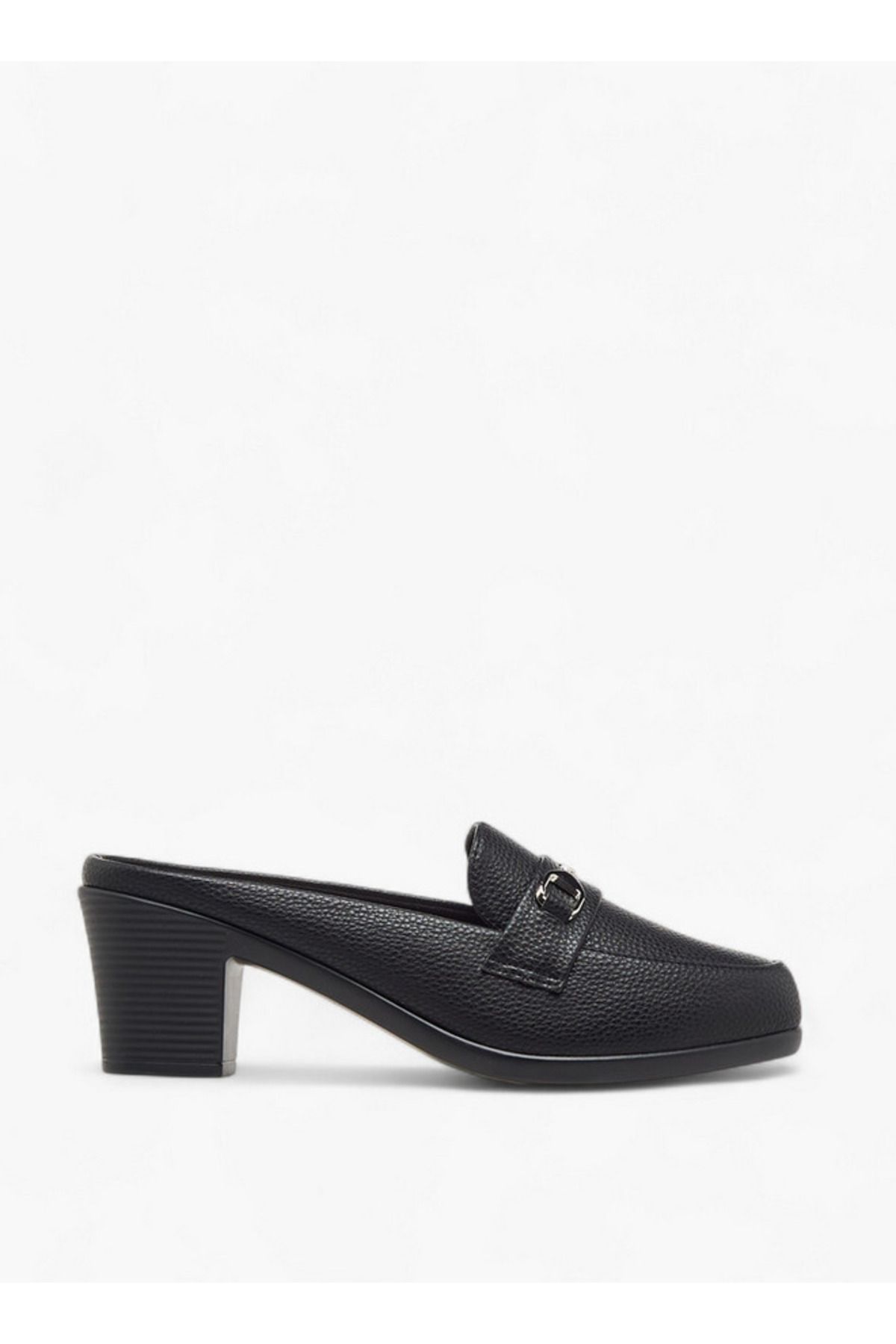 Flora Bella by Shoexpress-Textured Slip-On Mules with Metal Accent and Block Heels 3