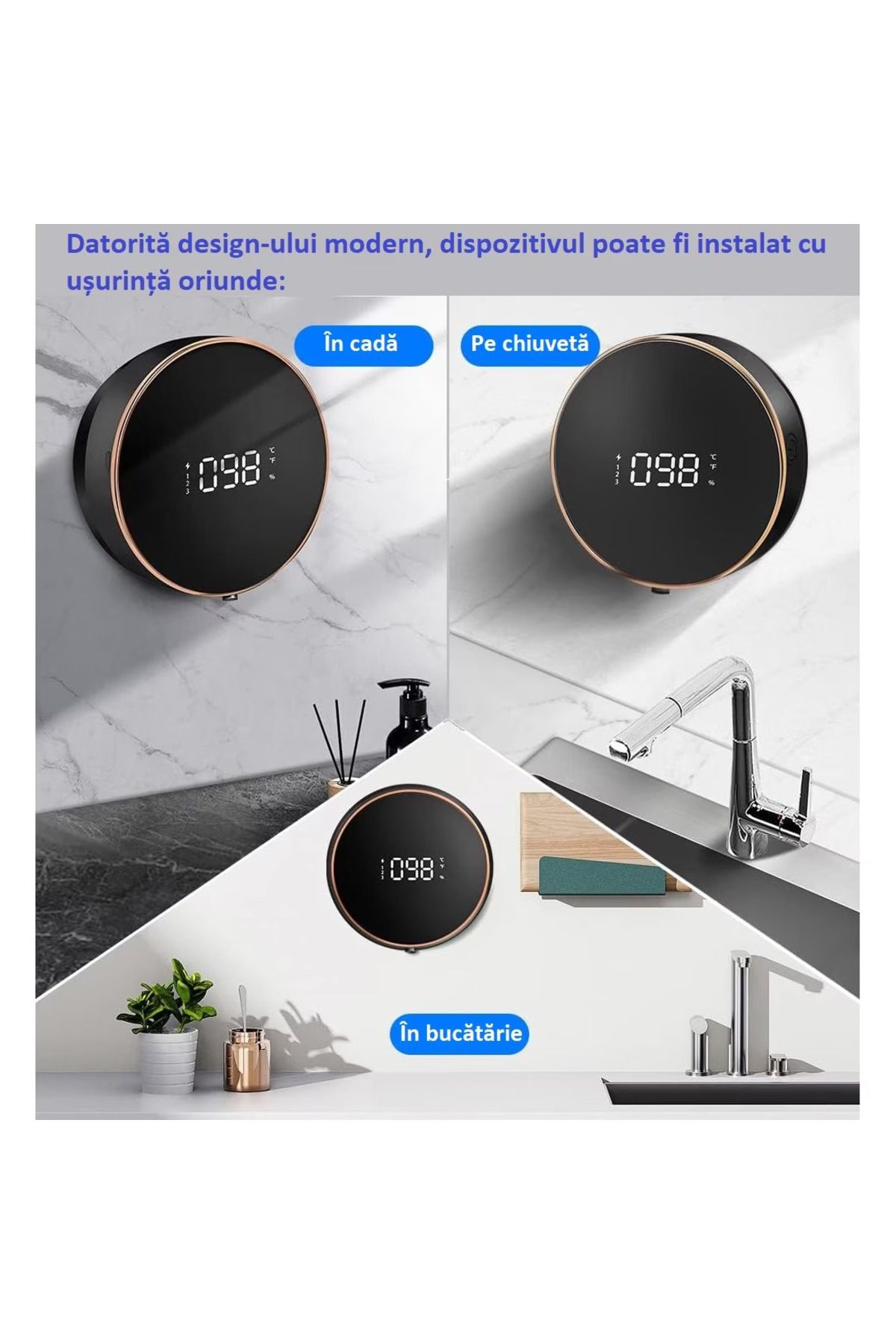 MOAWAVE-Dozator automat de săpun lichid, afișaj inteligent al temperaturii interne, 3 niveluri de distribuire a săpunului 6