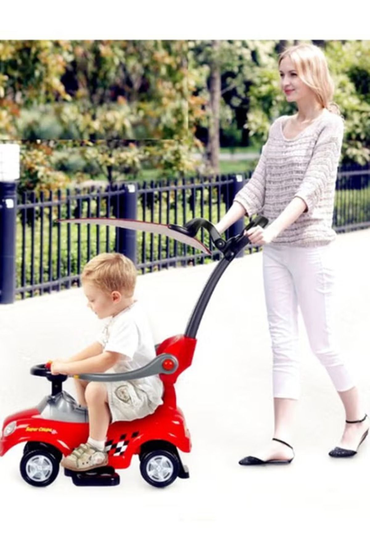 rexa-Quick Coupe Red Push Ride-On Car with Canopy & Handle - Toddler Walker 2