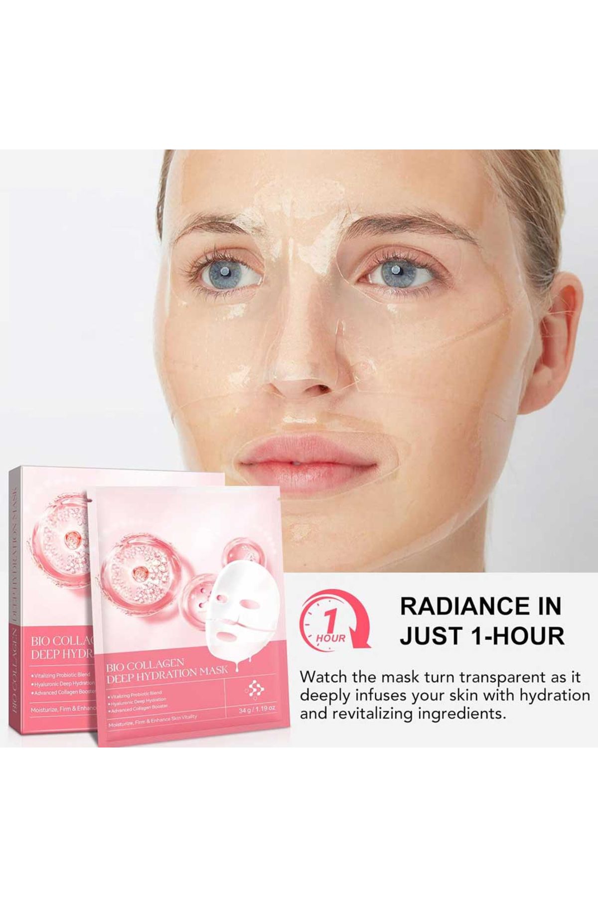 OEM-Set of 4 Masks with BIO Collagen, Advanced Formula with Probiotics, Hydro-Gel Technology 7