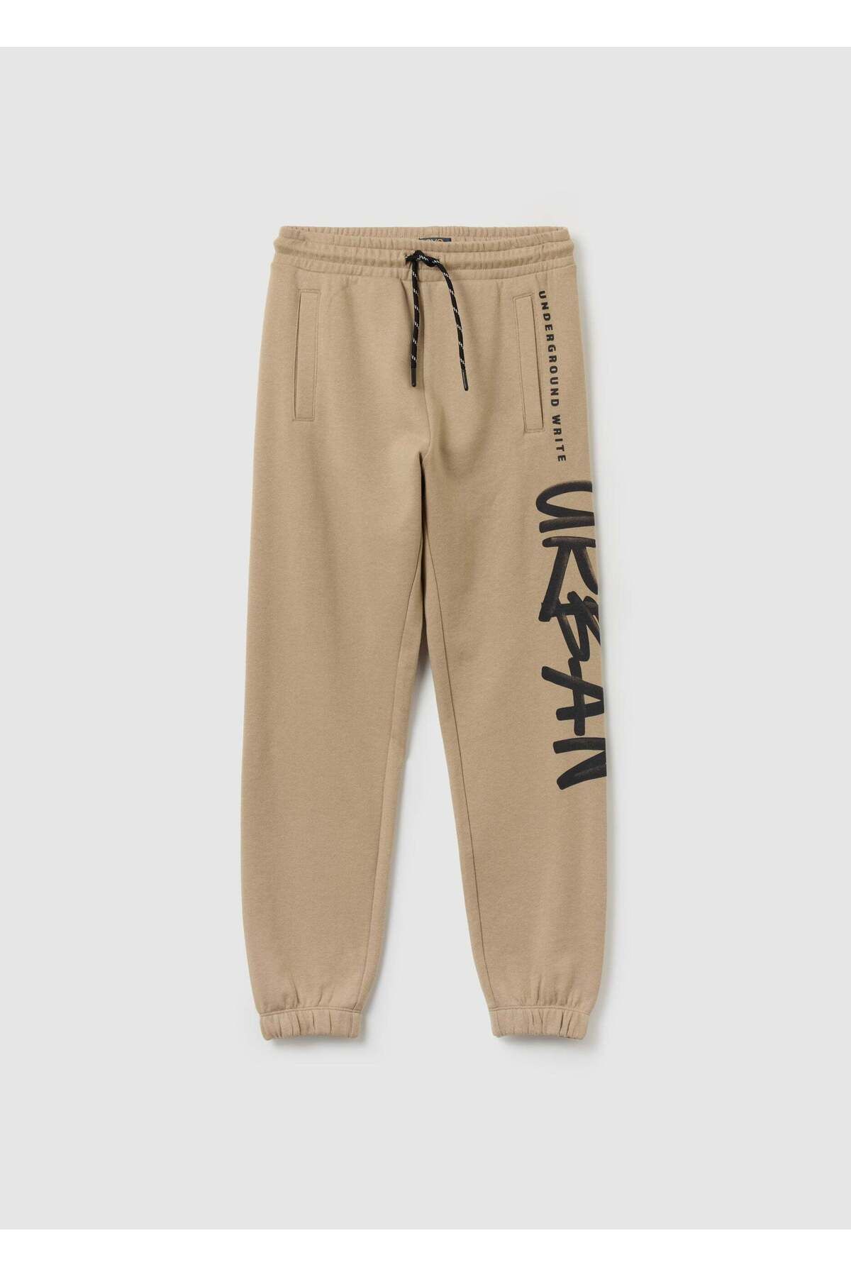 Ovs-Fleece Joggers With Drawstring And Print 1