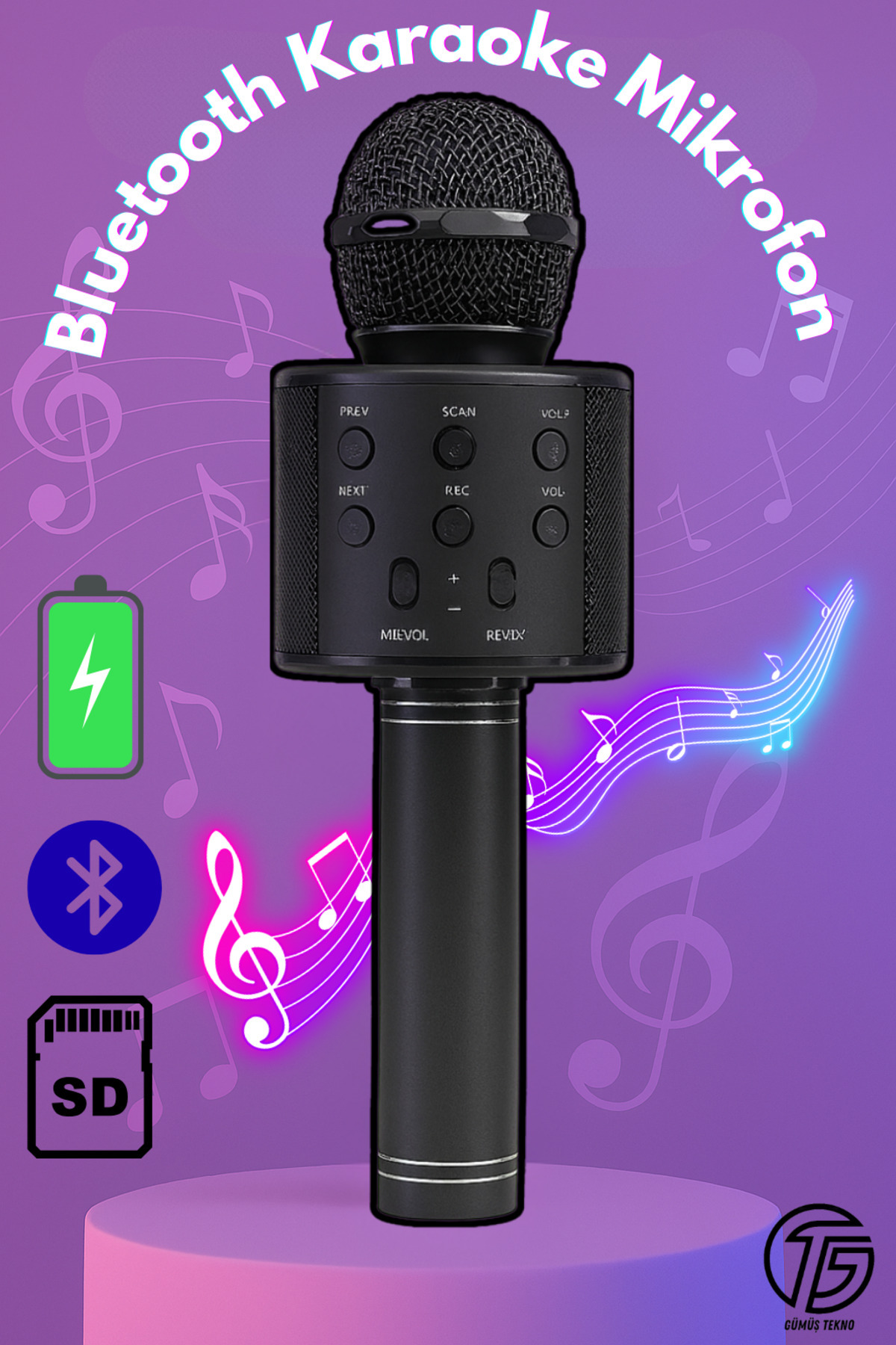 GÜMÜŞTEKNO Bluetooth Kablosuz Karaoke Mikrofon Çocuklar İçin Taşınabilir Hoparlörlü Mikrofon Oyuncağı Şarjlı