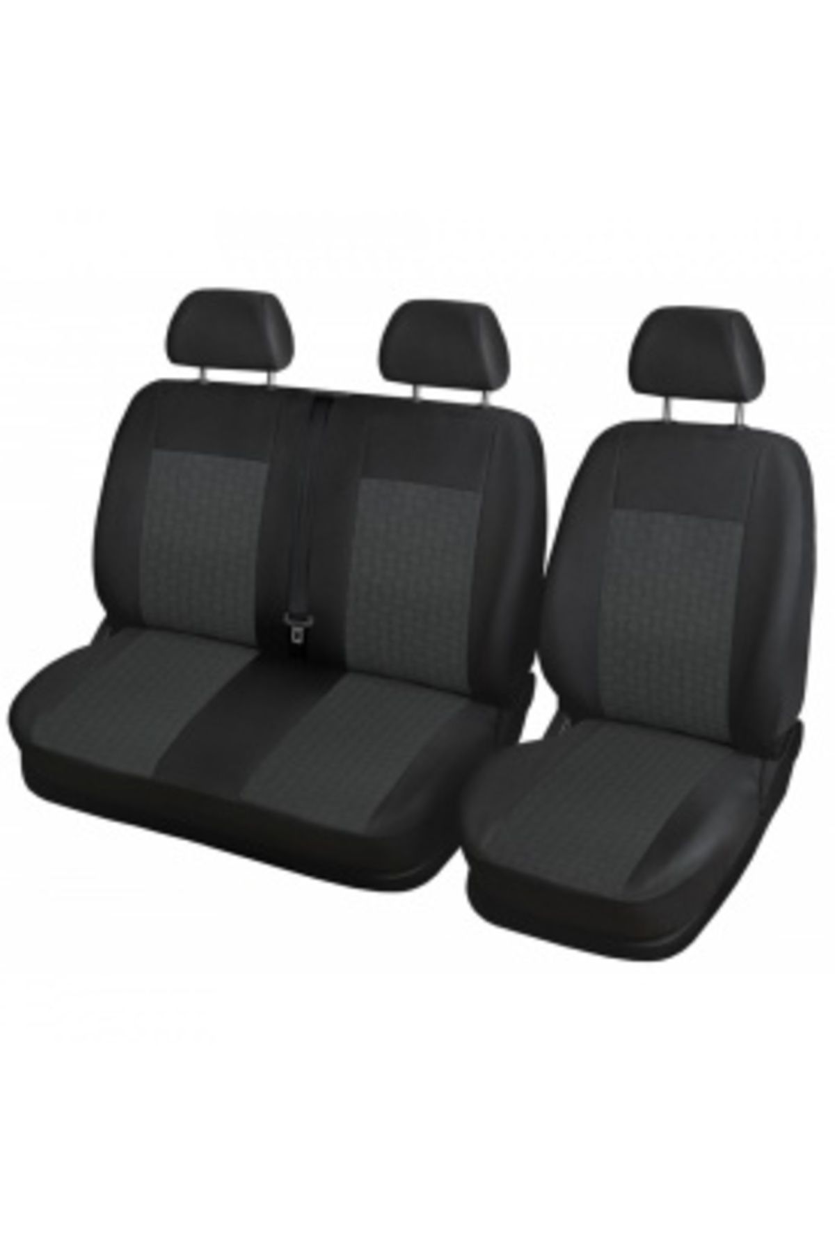 DELUXETUNING-Set huse auto pentru scaune compatibile VW Transporter T5 2004-2014 2+1 locuri, material textil negr 3