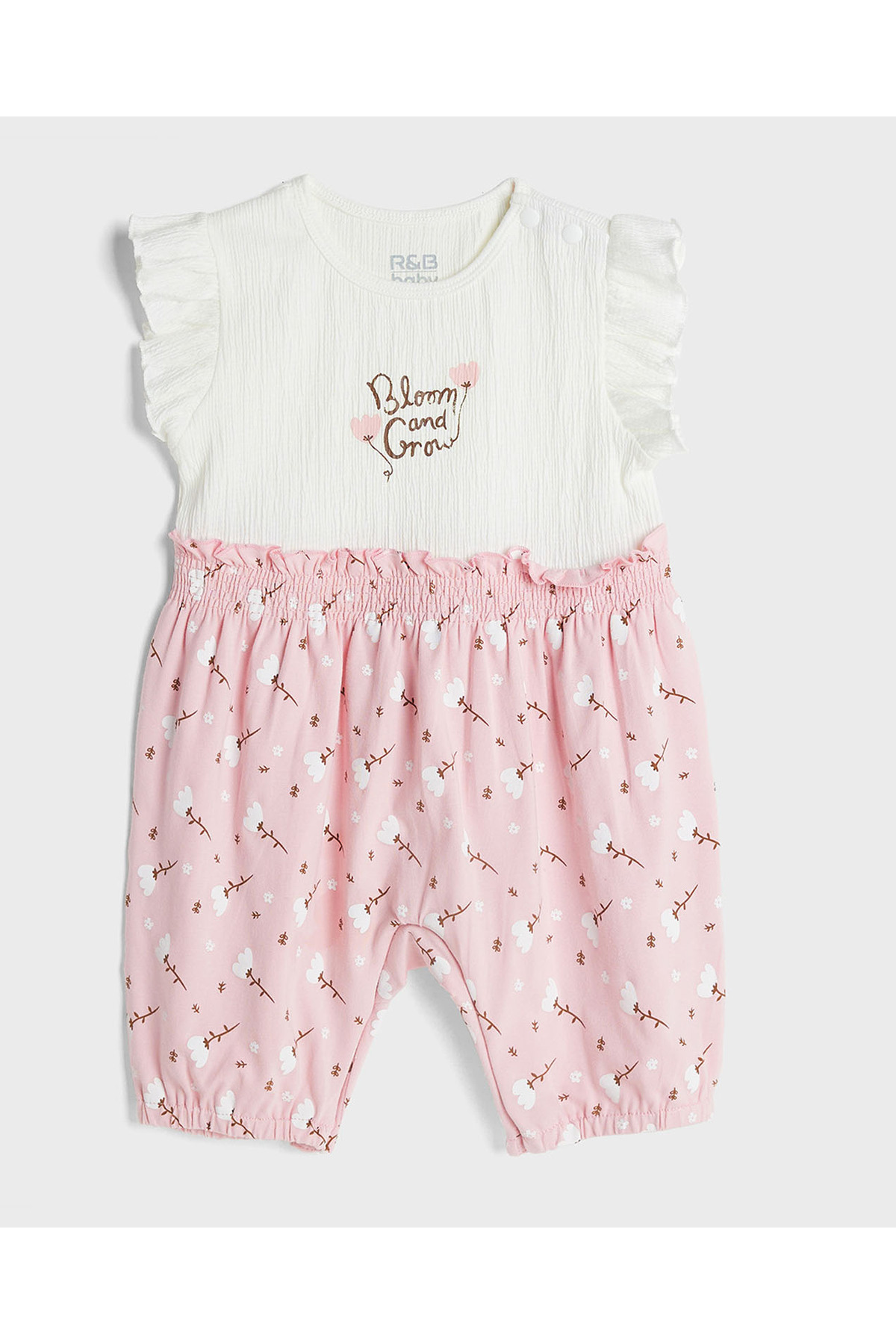 【R&B】room service R&B Printed Rompers with Crew Neck and Ruffled Sleeves- Trendyol