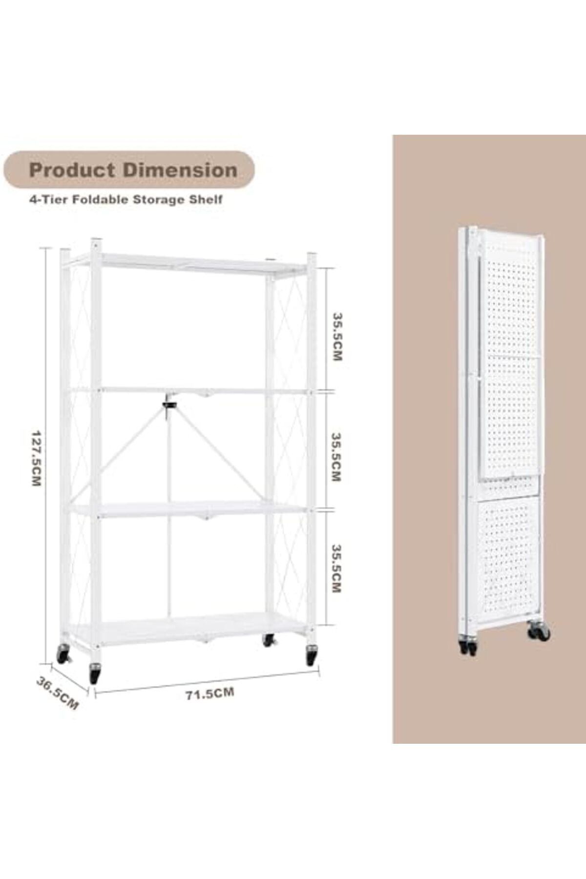Generic-4 Tier Thickened Foldable Storage Rack with Wheels, No Assembly, Large Capacity Shelves, He 2