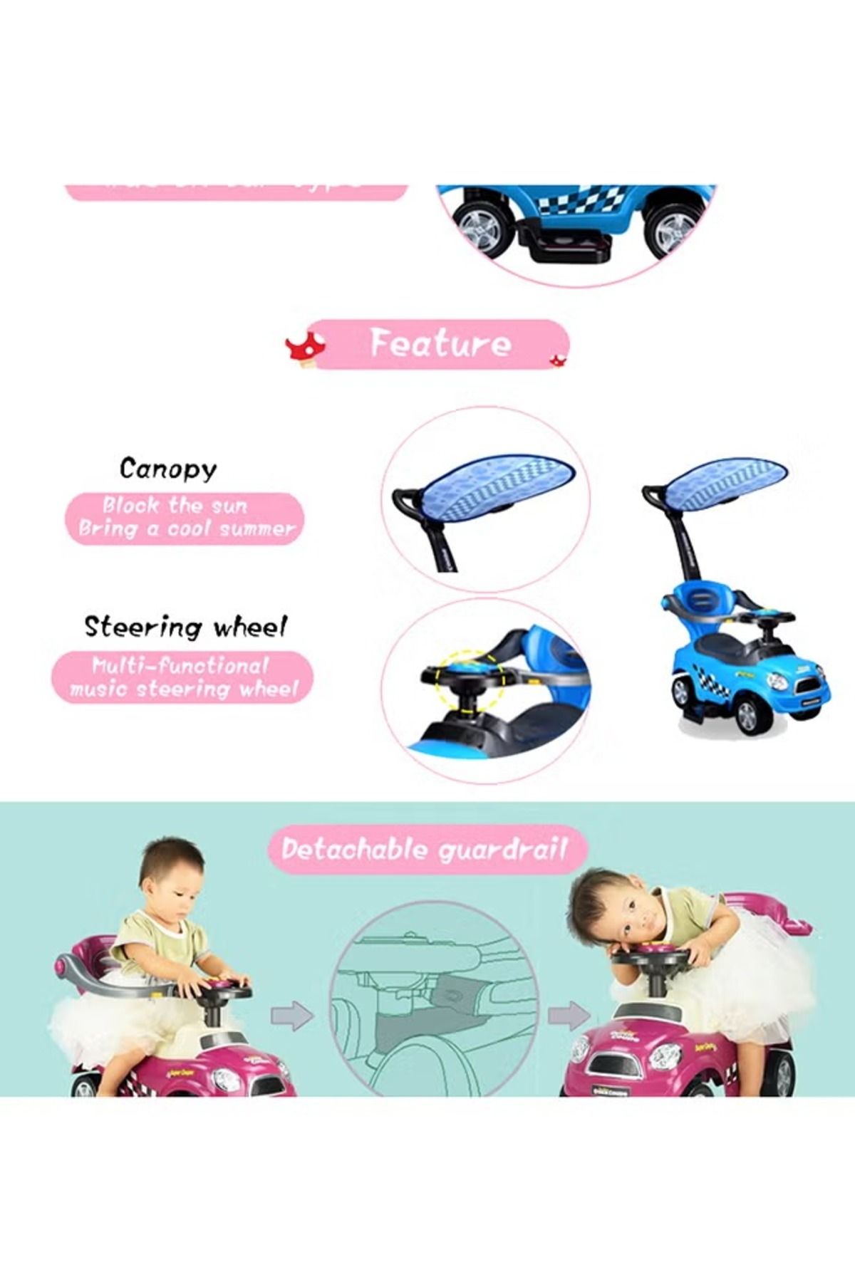 rexa-3-in-1 Ride-On Toy for Kids – Push, Ride & Slide | 53 x 35 x 15 cm Multi-Function Vehicle 6