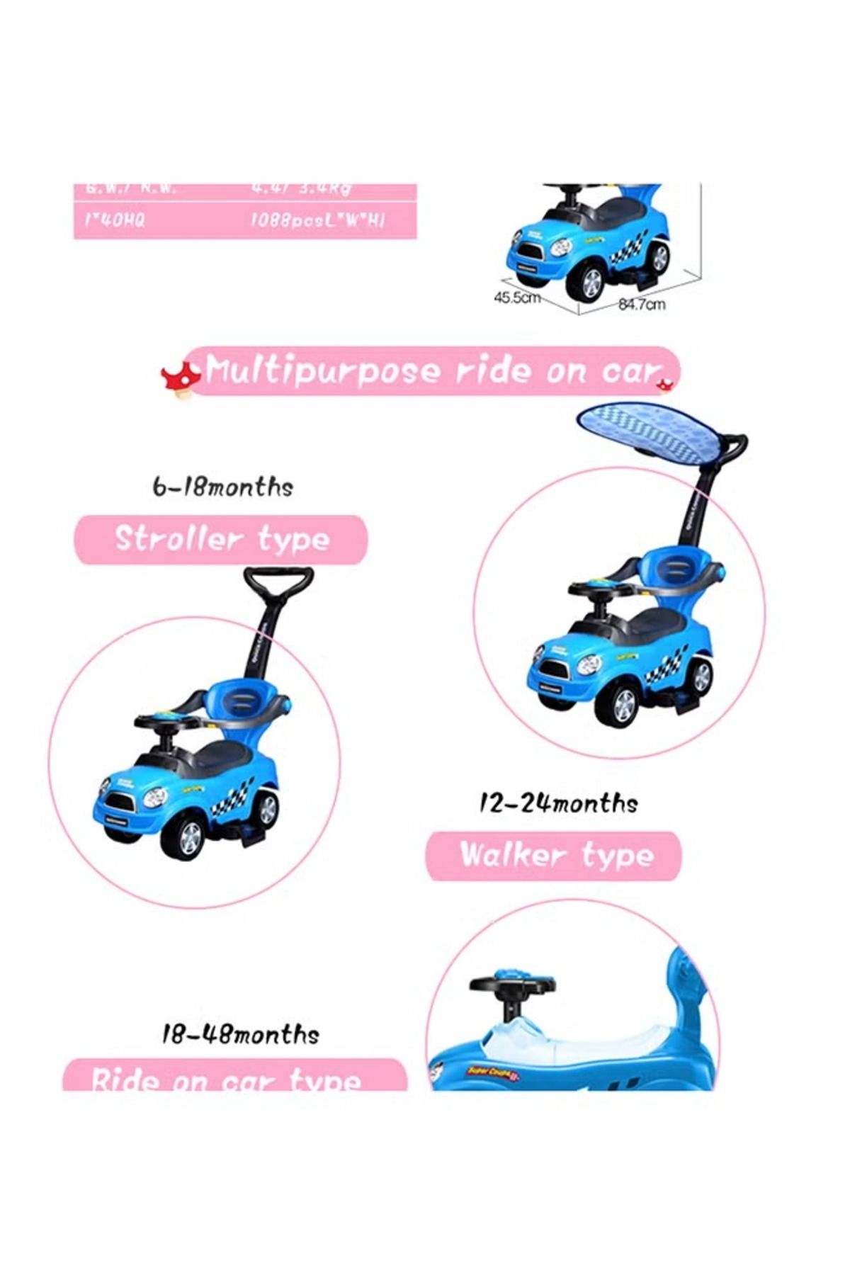 rexa-3-in-1 Ride-On Toy for Kids – Push, Ride & Slide | 53 x 35 x 15 cm Multi-Function Vehicle 5