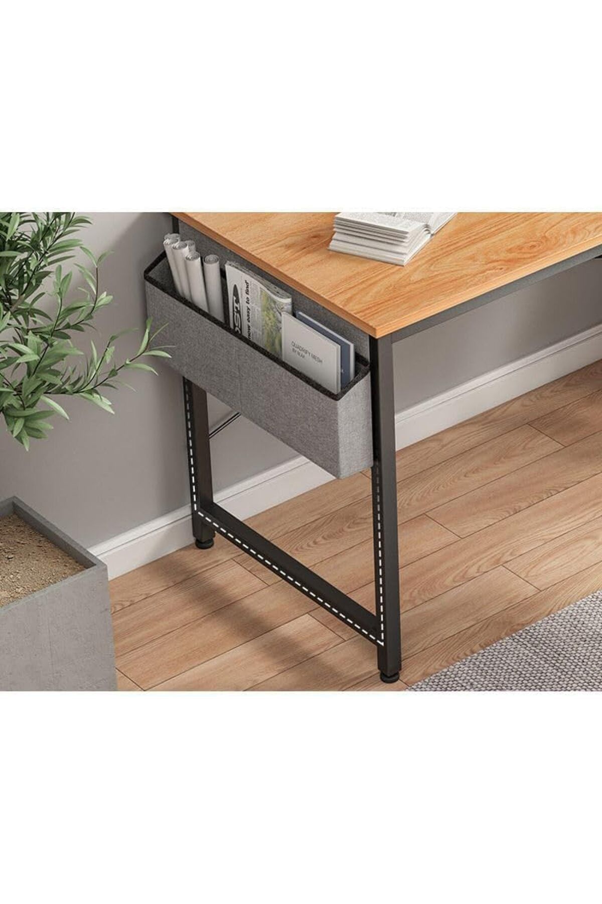 GENERAL-Small home computer desk with storage bag and hook, writing desk for studying and home office 7